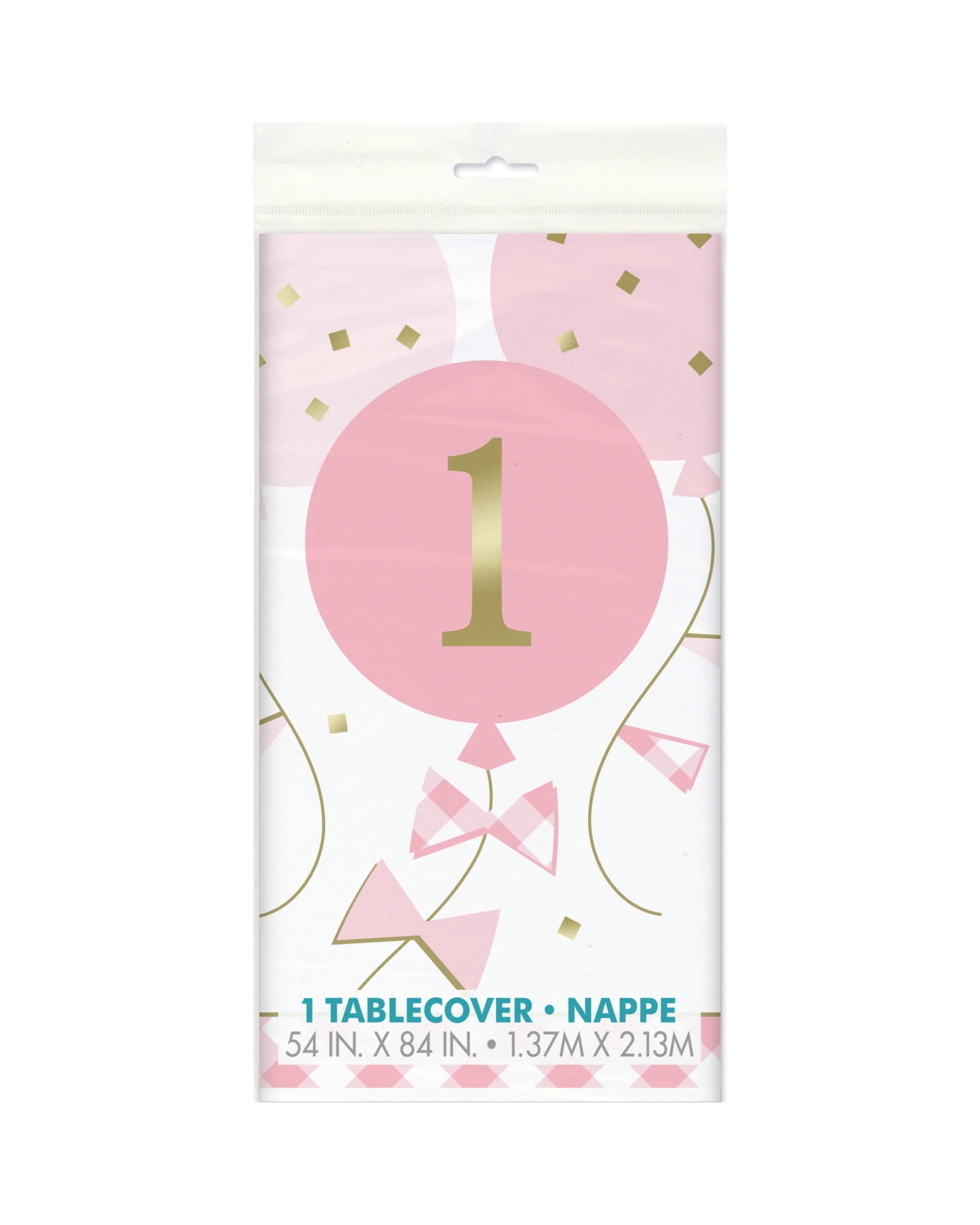 2 Unique Gingham 1st Birthday Girl Plastic Tablecloth - Pink, 2 of 2