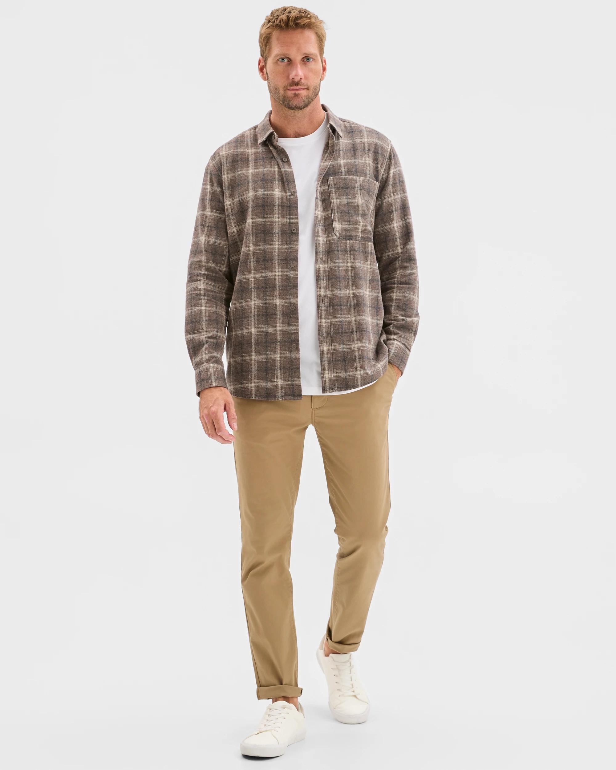 1 Target Man Long Sleeve Brushed Check Shirt CHOCOLATE, 1 of 5