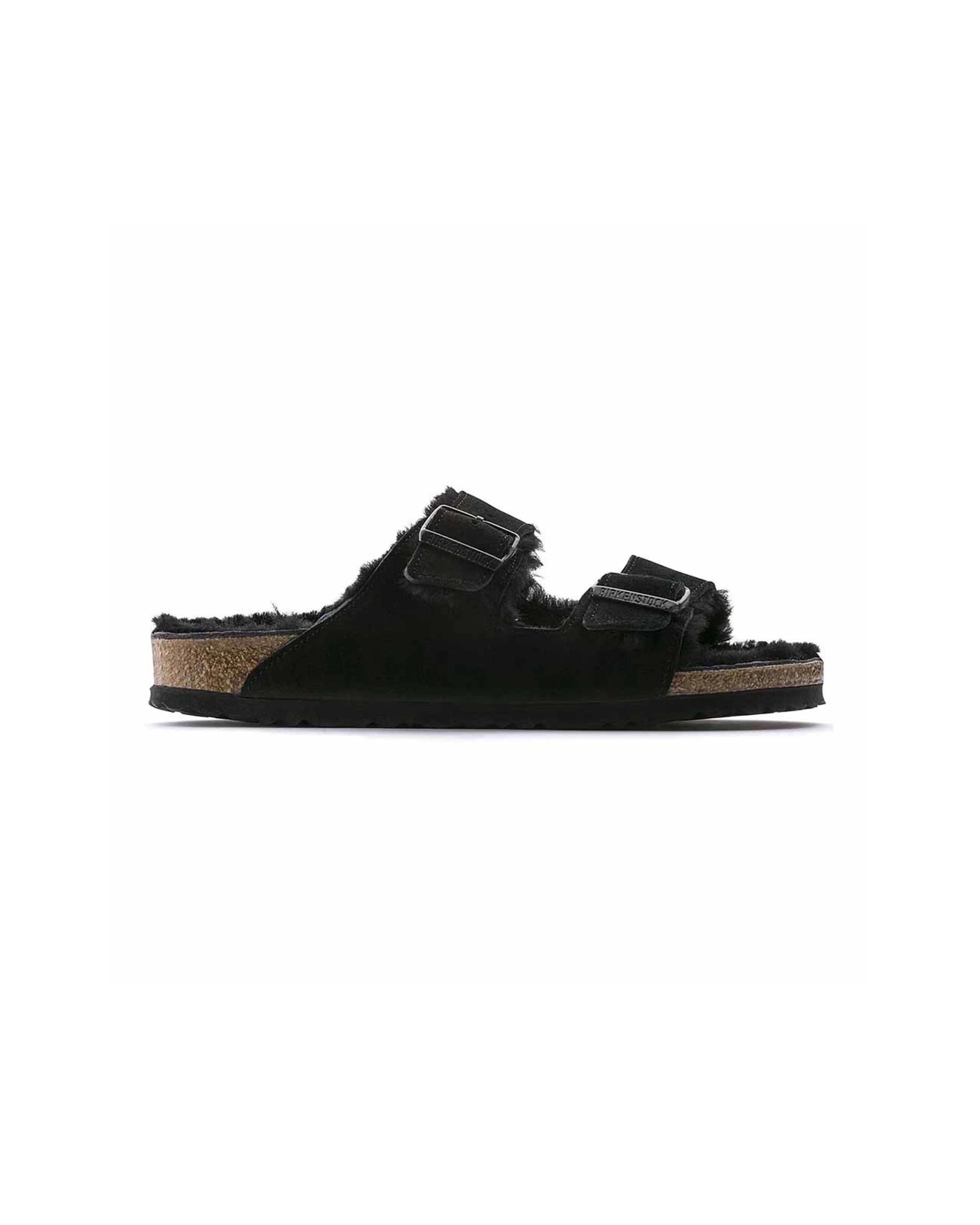 1 Birkenstock Arizona Shearling Suede Sandals Narrow Width BLACK, 1 of 7