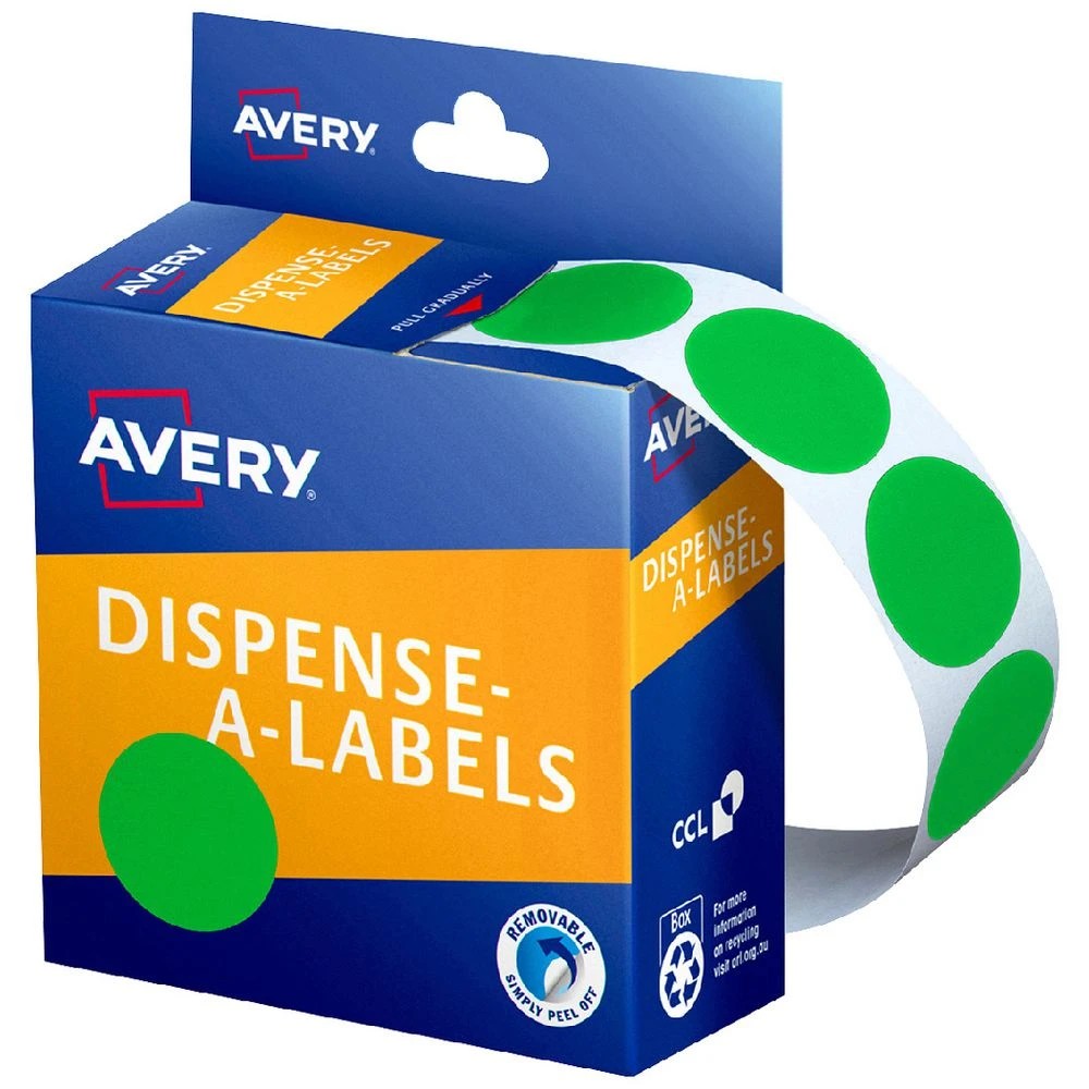 1 Avery Self-adhesive Dispenser Labels Green 24mm 500Pk, 1 of 1