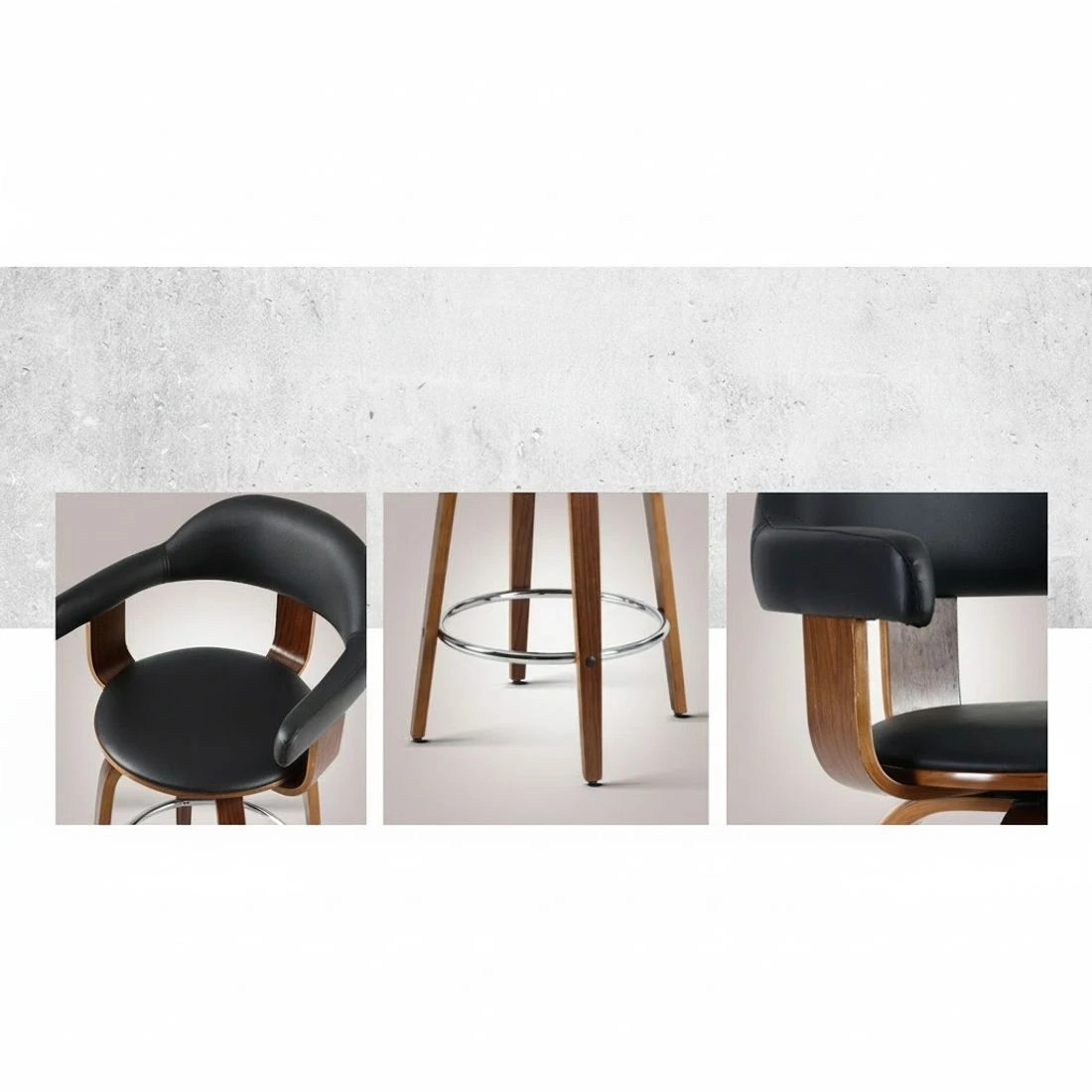 5 Artiss 2x Bar Stools Leather Seat Wooden Legs - Black, 5 of 5