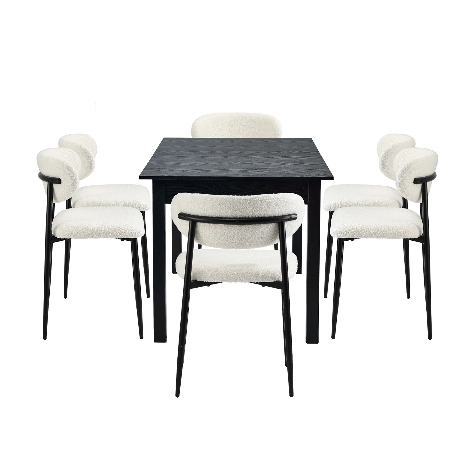 10 Oikiture 7pc Extenable Dining Table and Chairs Wooden Dining Set Boucle - Black, 10 of 10