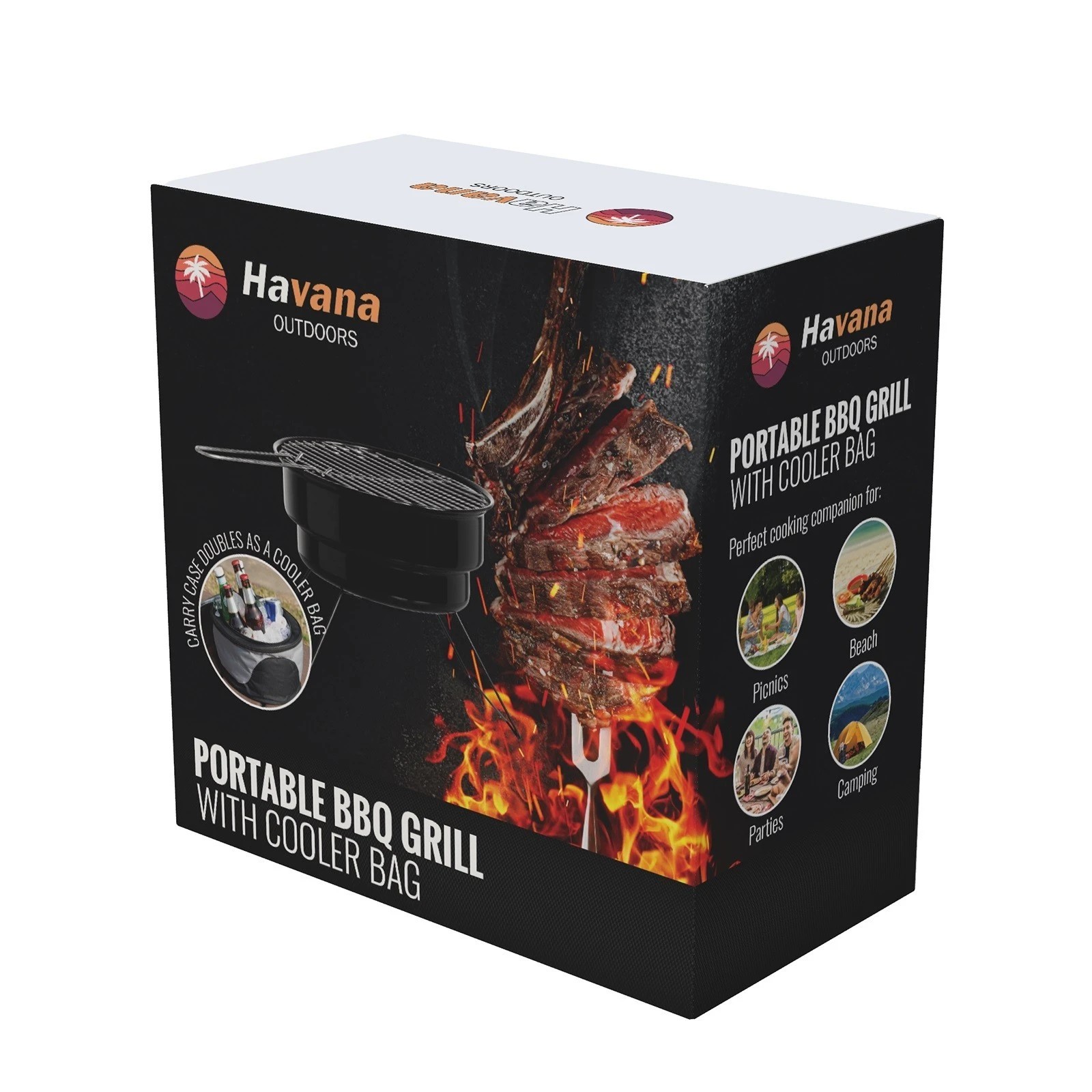 2 Havana Outdoors 2-IN-1 BBQ Grill Cooler Combo Set Outdoor Camping Picnic - Black - Black, 2 of 10