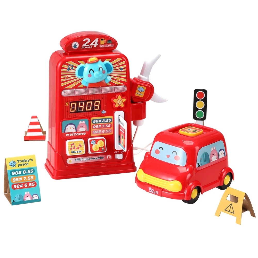 1 Keezi Kids Gas Petrol Station Pumper Pretend Play Toys Car Music Card - Red, 1 of 4