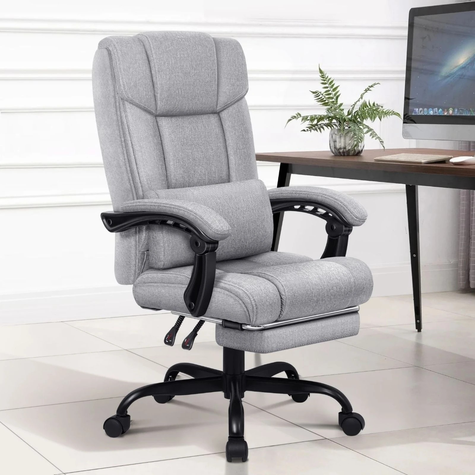 2 Alfordson Office Chair Executive Computer Gaming Fabric Seat Recliner - Grey, 2 of 10