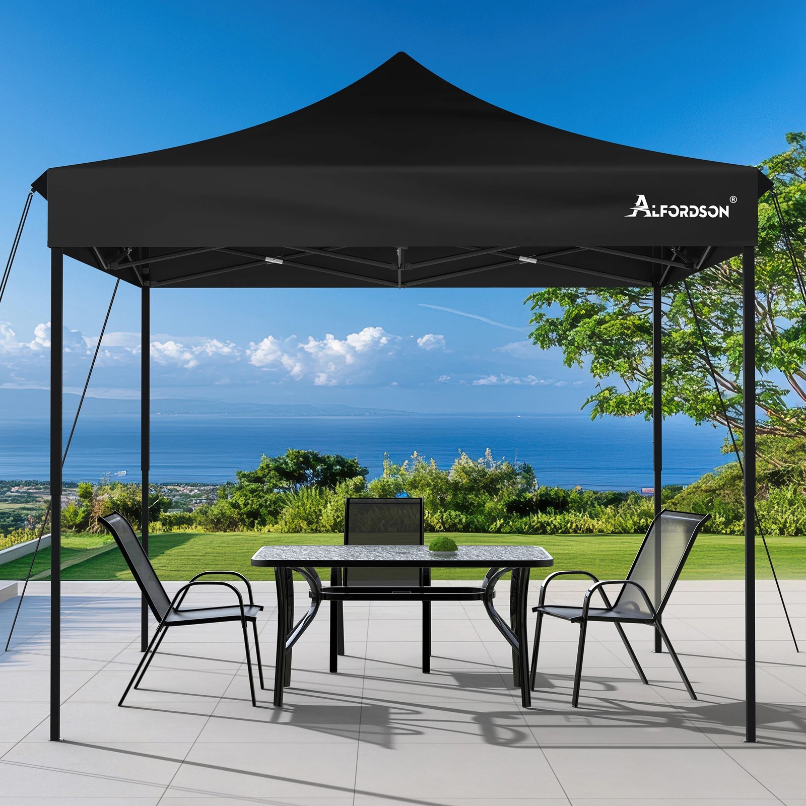 3 Alfordson Gazebo 3x3m Pop Up Marquee 600D Oxford Folding Camping Tent - Black, 3 of 9