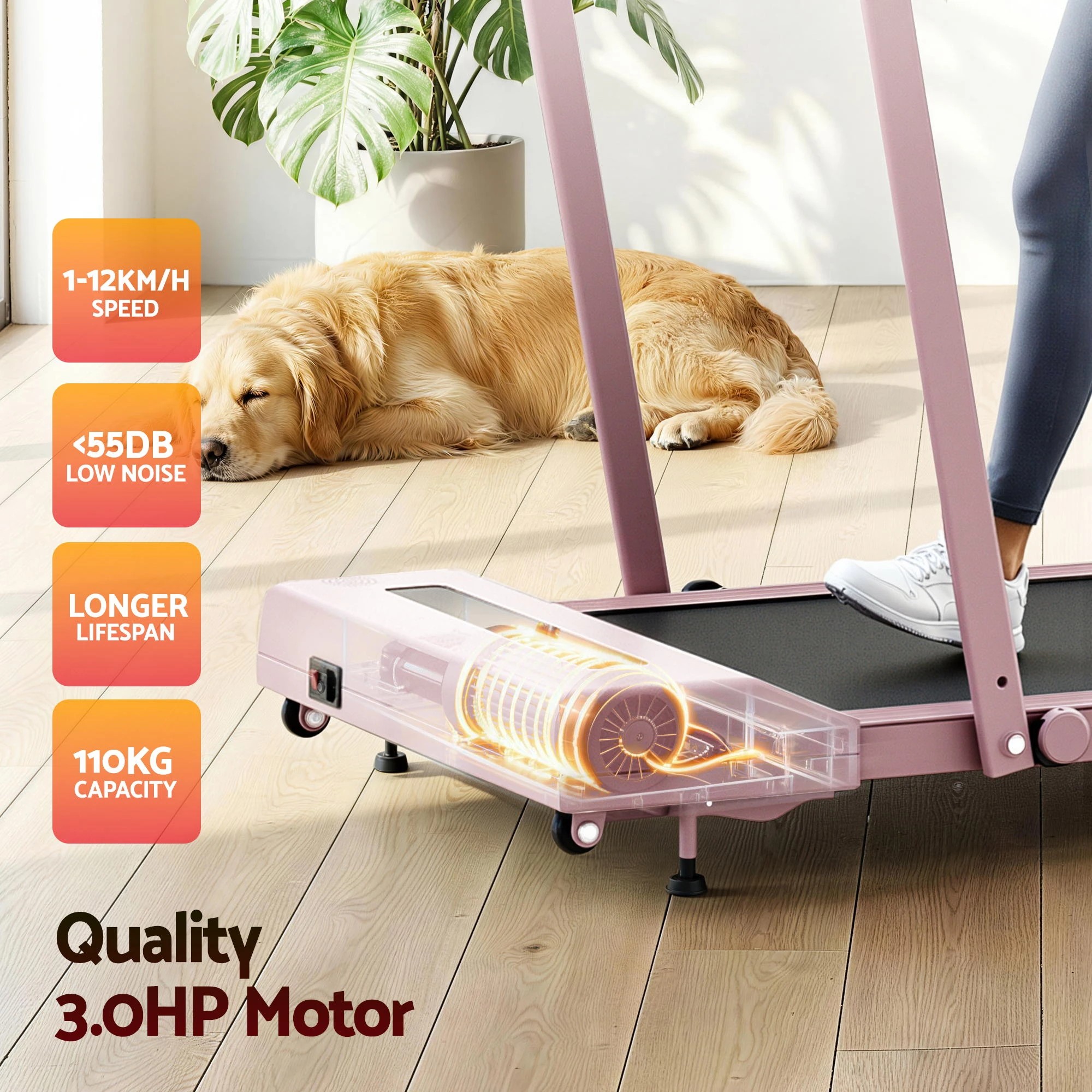 8 Everfit Treadmill Electric Walking Pad Incline Under Desk 380mm - Pink, 8 of 10