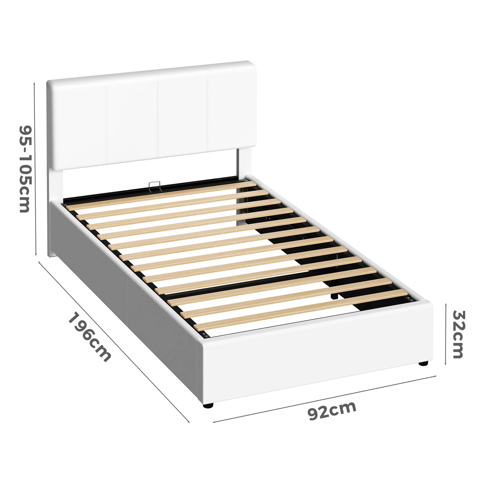 10 Alfordson Bed Frame Single Gas Lift Storage Adjustable Headboard Luria - White, 10 of 10