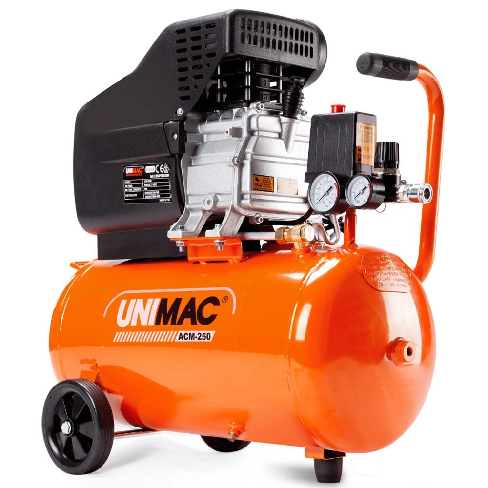 1 Unimac 24L 2.0HP Air Compressor, Direct Drive, 2 Couplers for Airtools Tyre Inflation, Portable, Electric, 1 of 1