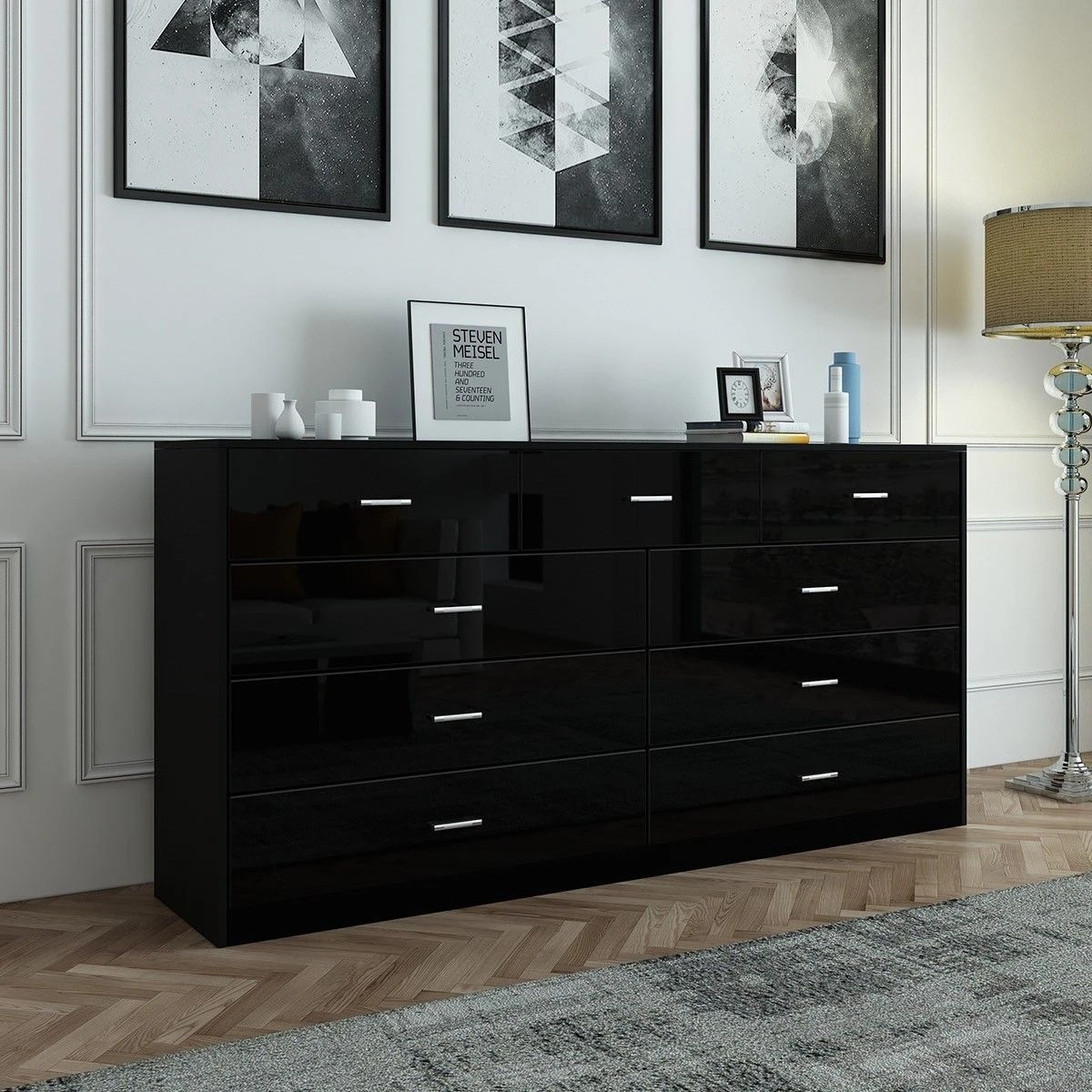 2 Ausway 9 Drawer Cabinet Sideboard Bathroom Storage High Gloss, 2 of 7