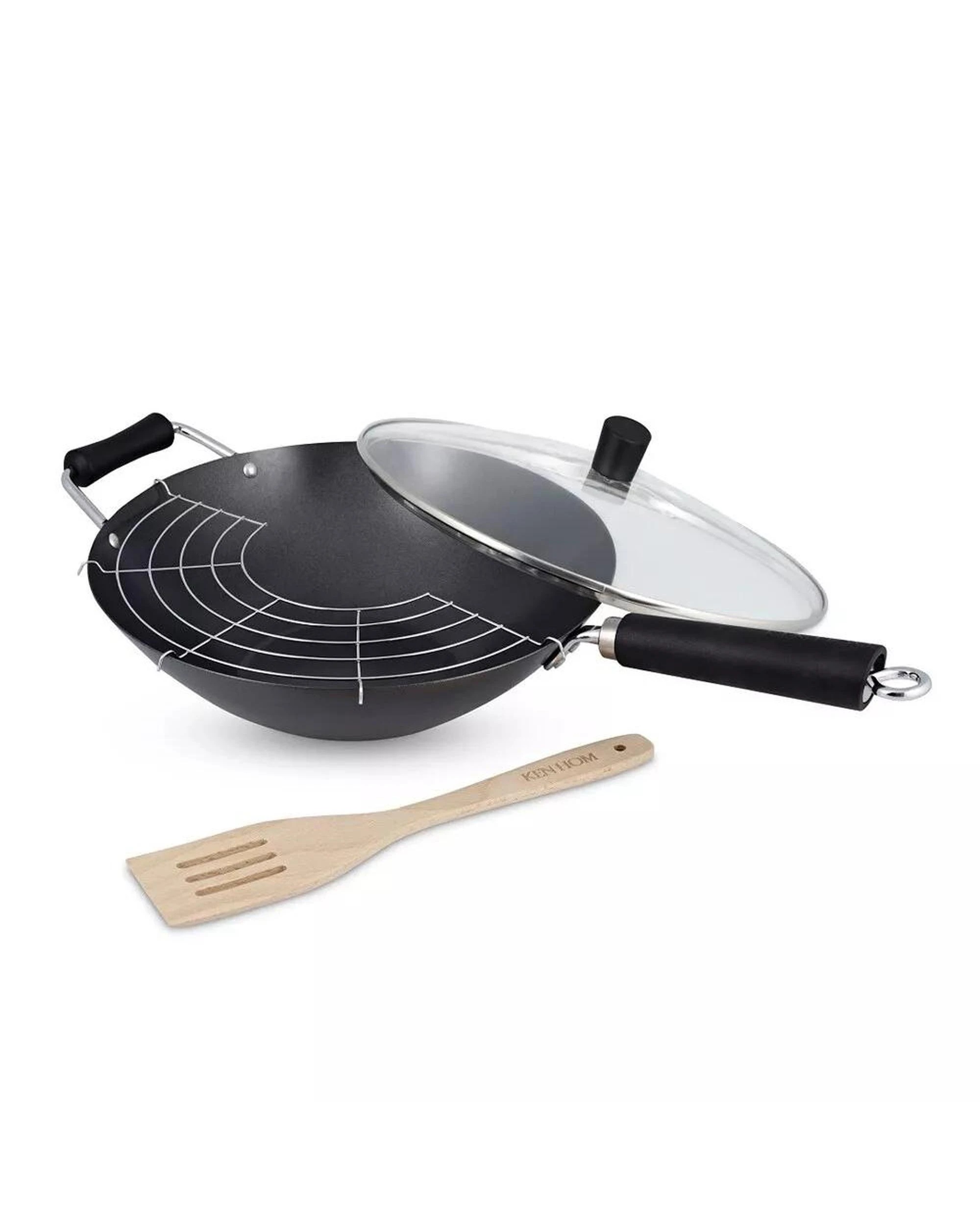 1 Ken Hom 31cm NonStick Carbon Steel 4 Piece Wok Set, 1 of 3