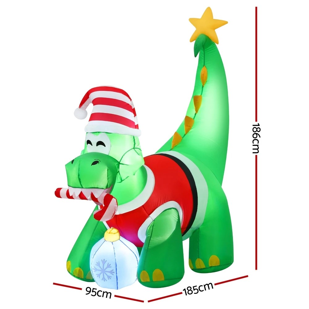2 Jingle Jollys Christmas Inflatable Dinosaur 1.86M Height LED Decorations Illuminated - Multi, 2 of 7
