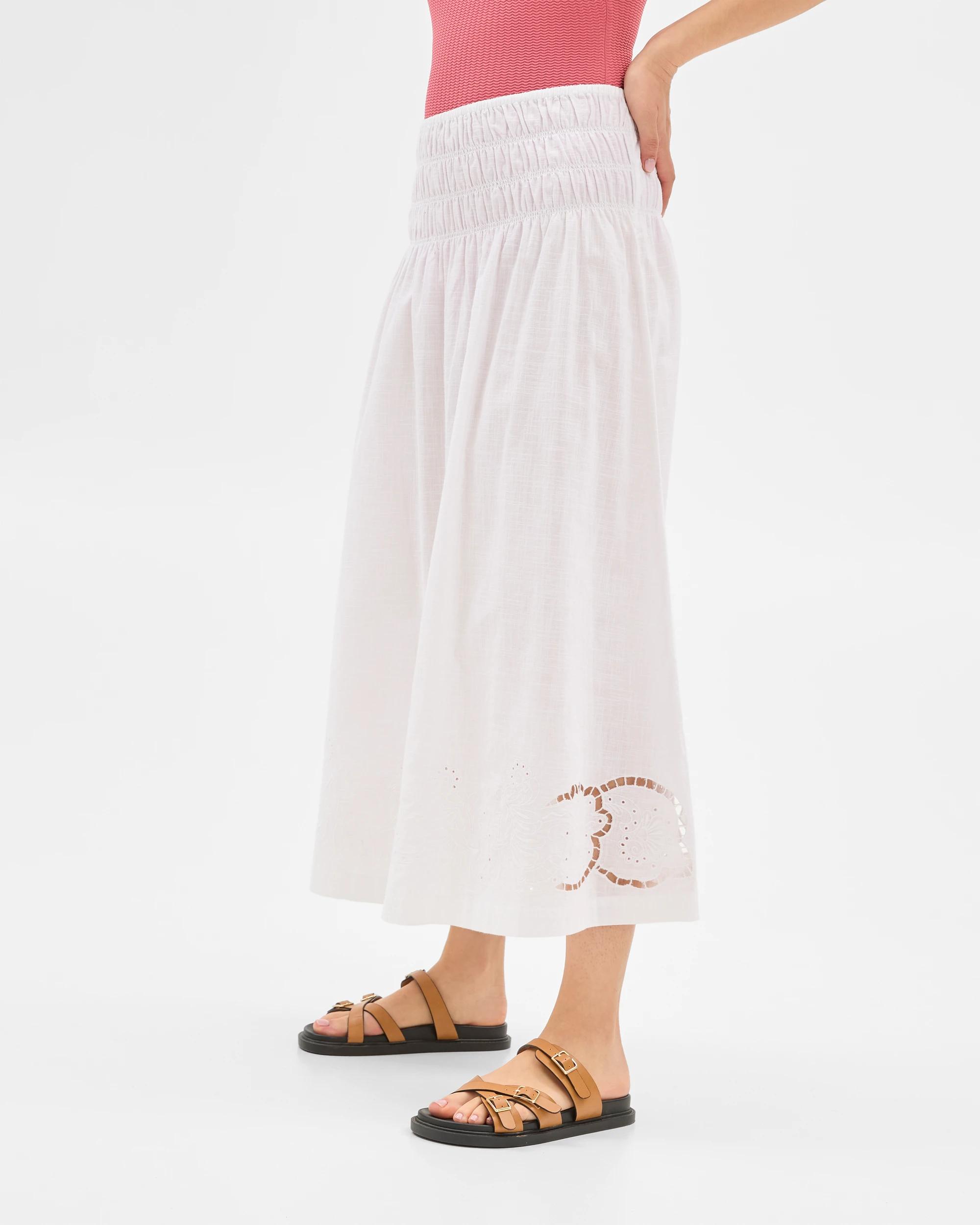 5 Target Resort Embroidered Tiered Maxi Skirt WHITE, 5 of 6