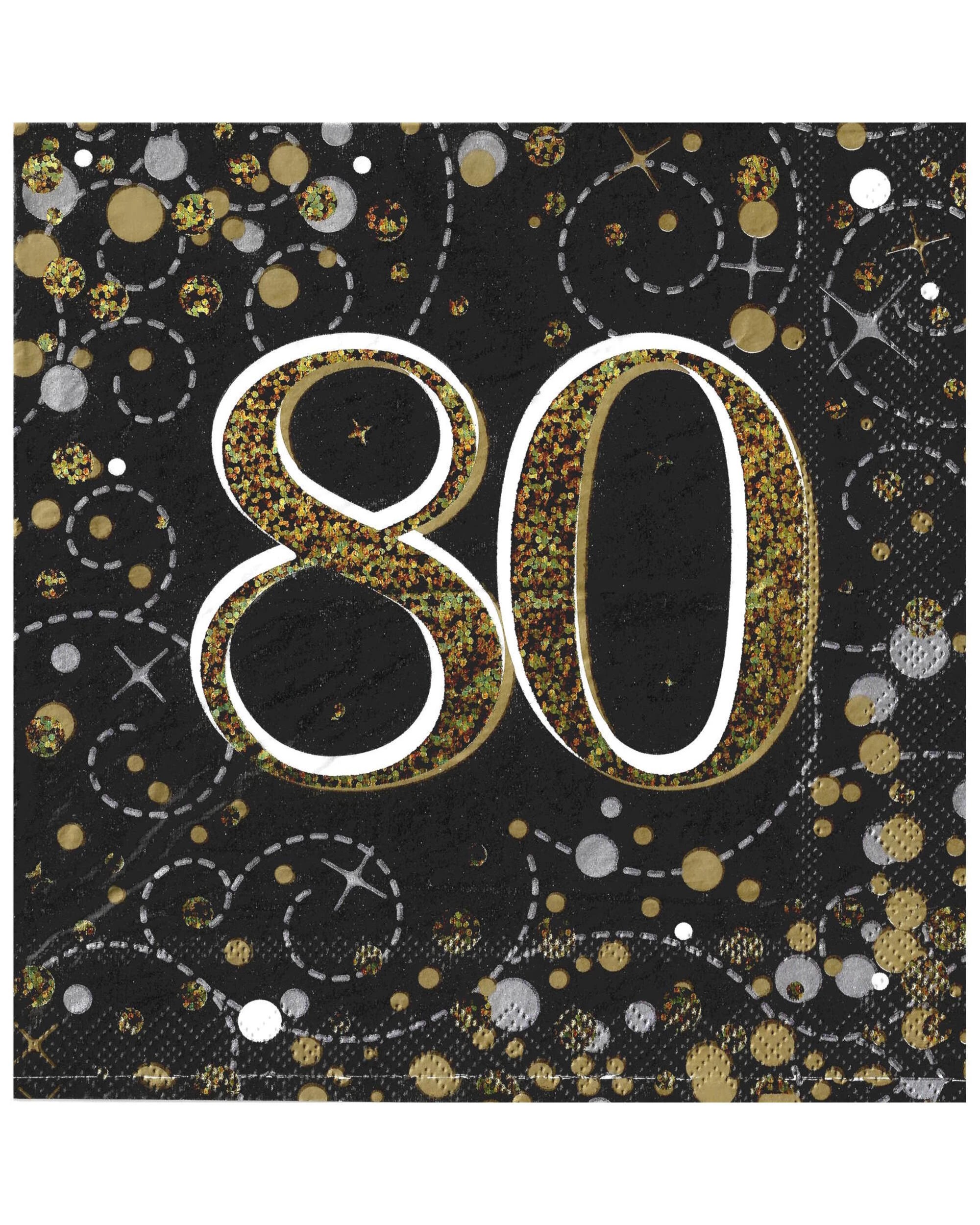 1 Alpen Sparkling Fizz Black and Gold 80th Holographic Large Napkins Serviettes Pack of 16, 1 of 1