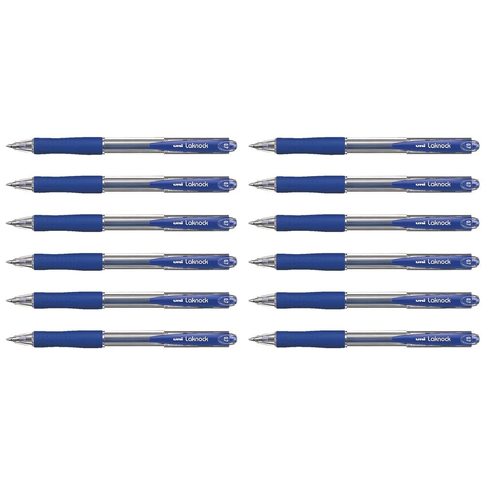 3 Uni Laknock Fine Retractable Ballpoint Pens Blue 12 Pack, 3 of 4