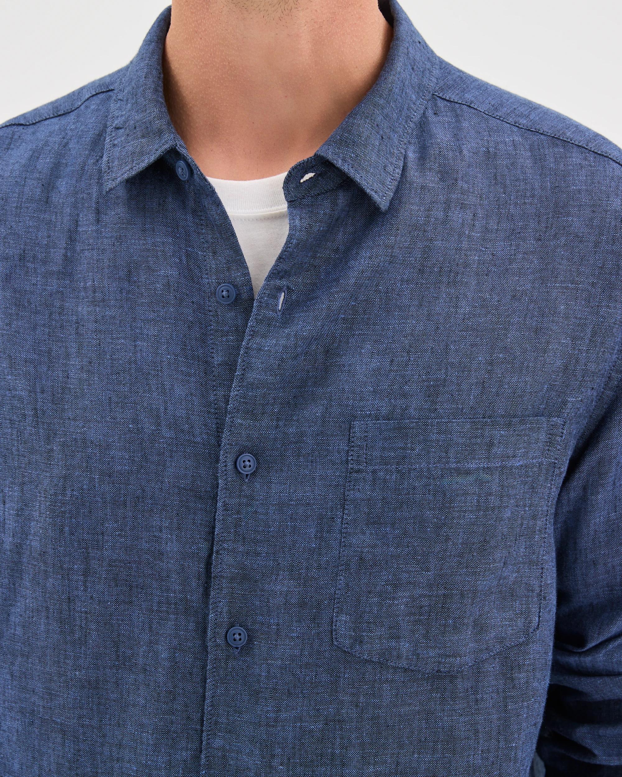 4 Target Man European Linen Long Sleeve Shirt INDIGO, 4 of 5