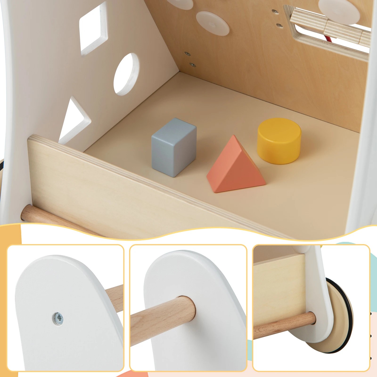 3 Costway 7-in-1 Activity Walker Wood Push Pull Cart, 3 of 5