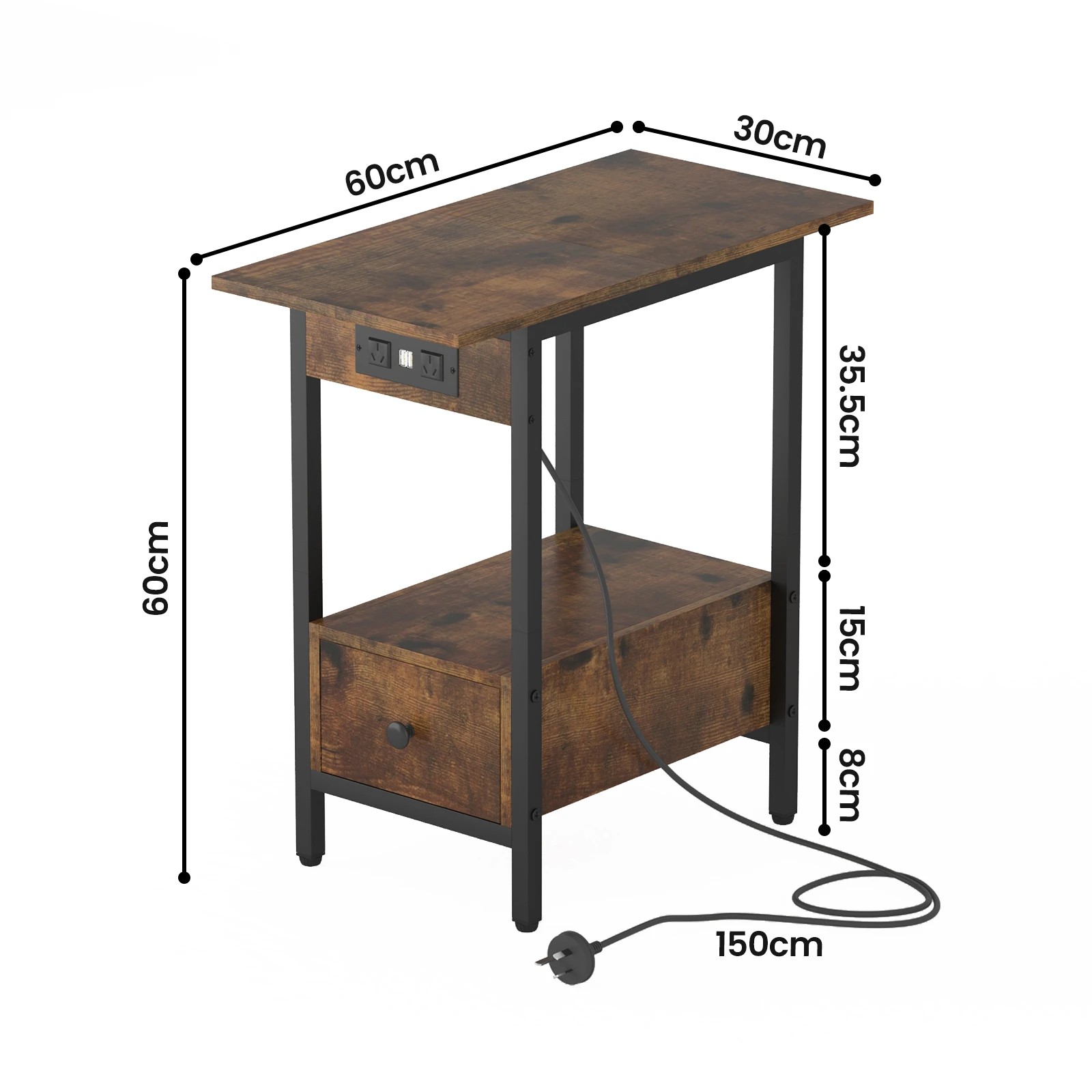 5 Advwin Side Table W/ Charging Station & Drawer Walnut, 5 of 5