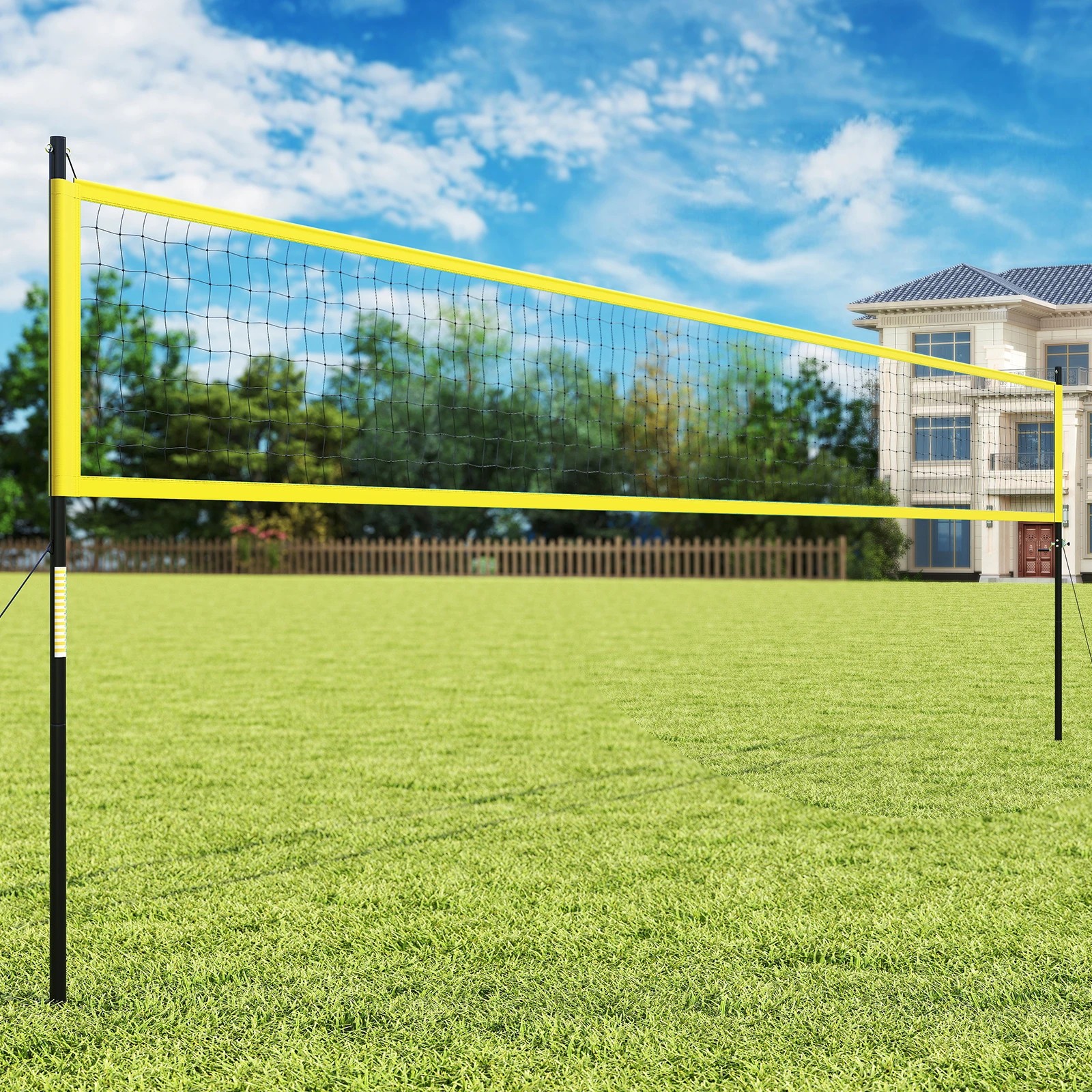 2 Costway Adjustable Portable Volleyball Net Set w/Ball Boundary Line & Anti-Sag Design Badminton Tennis - Yellow, 2 of 3
