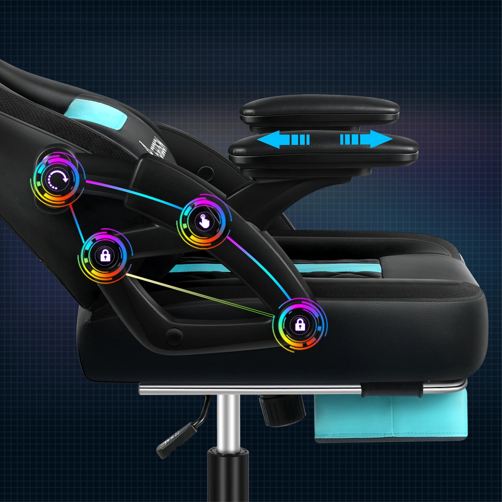 2 Alfordson Gaming Chair Office Massage 12 RGB LED Computer Leather - Cyan, 2 of 10