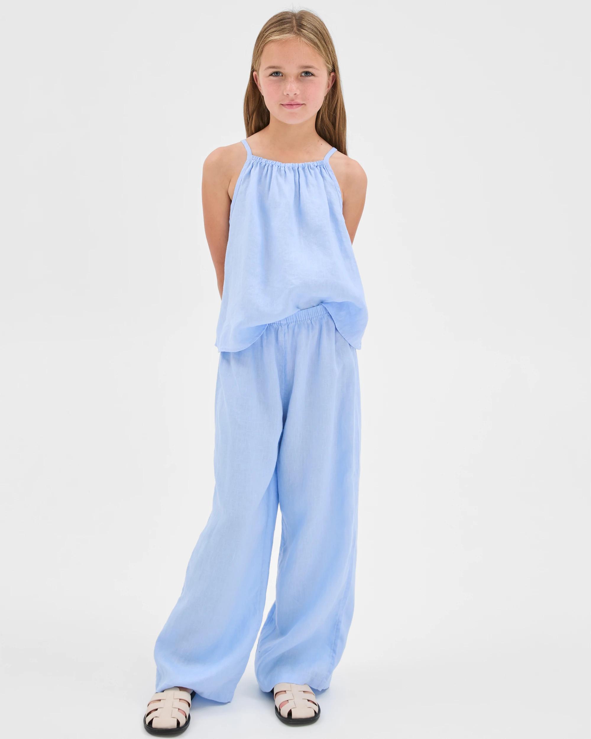 2 Target Kids European Linen Wide Leg Pants BLUE, 2 of 6