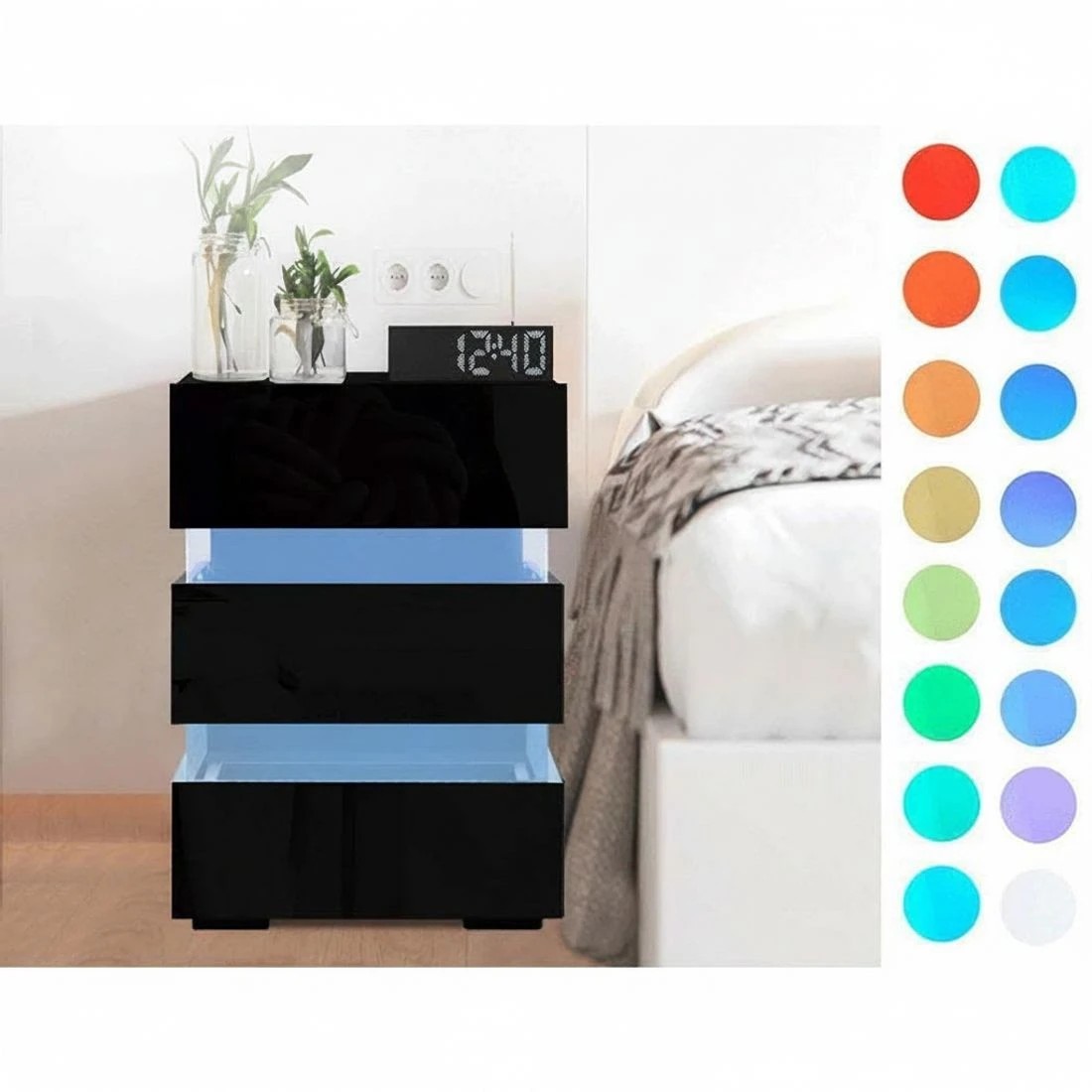 7 Artiss 2x Bedside Table LED 3 Drawers - LUMI - Black, 7 of 8