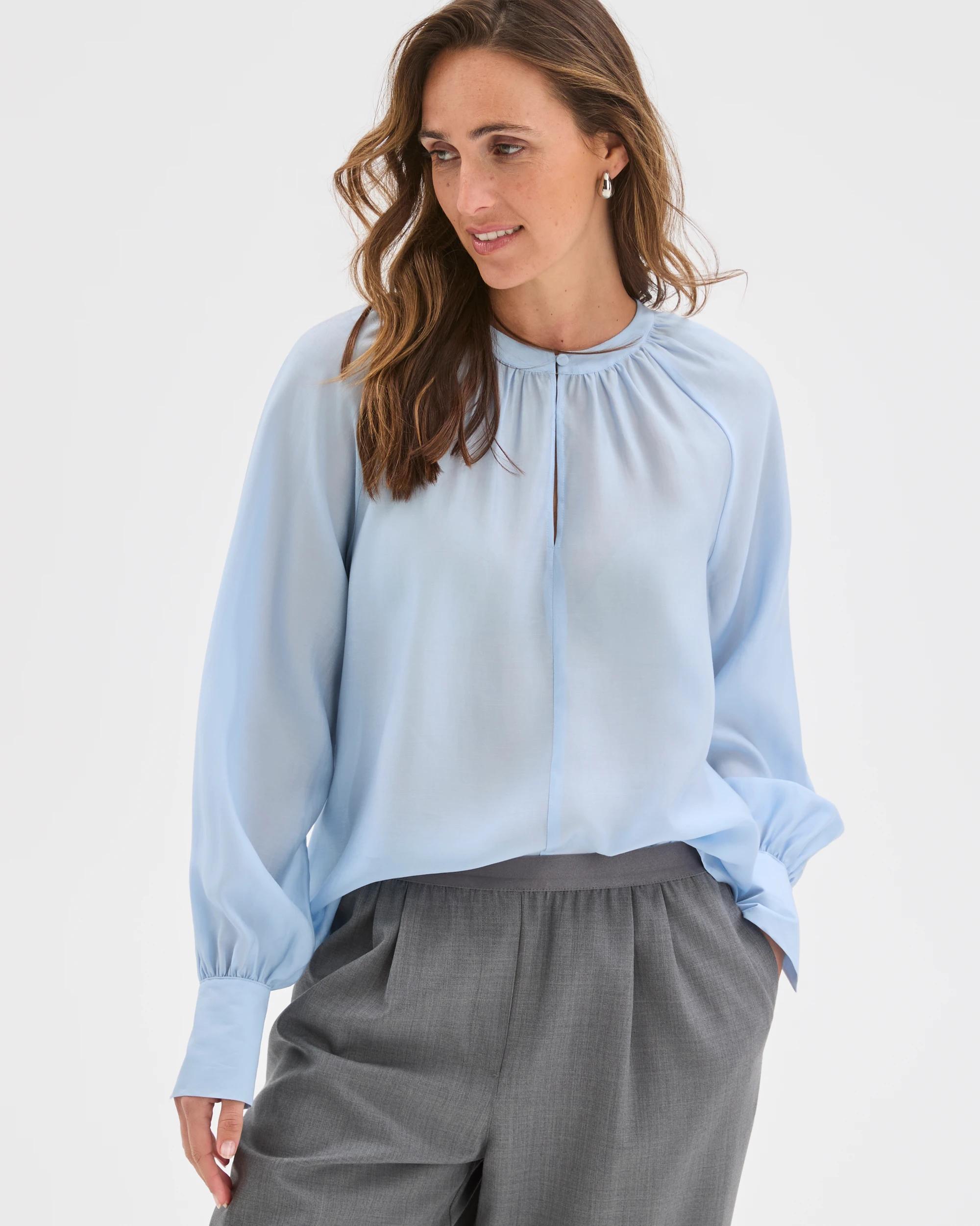 3 Preview Long Sleeve Soft Drape Blouse BLUE MIST, 3 of 6