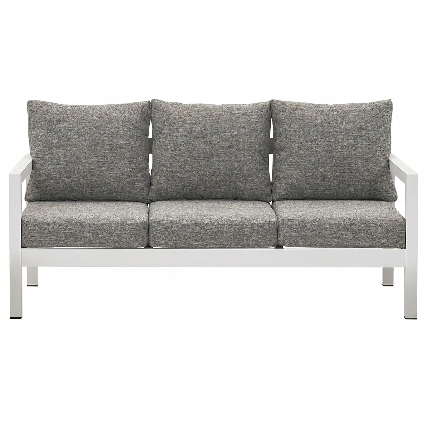 2 Moda Living Manly 3 Seater White Aluminium Outdoor Sofa Lounge - Textured Grey Cushions - White, 2 of 10