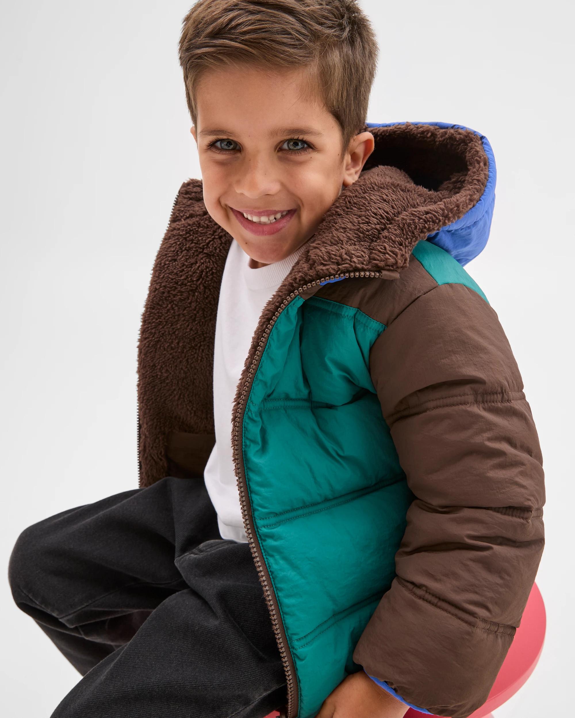 2 Target Kids Reversible Hooded Puffer Jacket BROWN/BLUE/GREEN, 2 of 7
