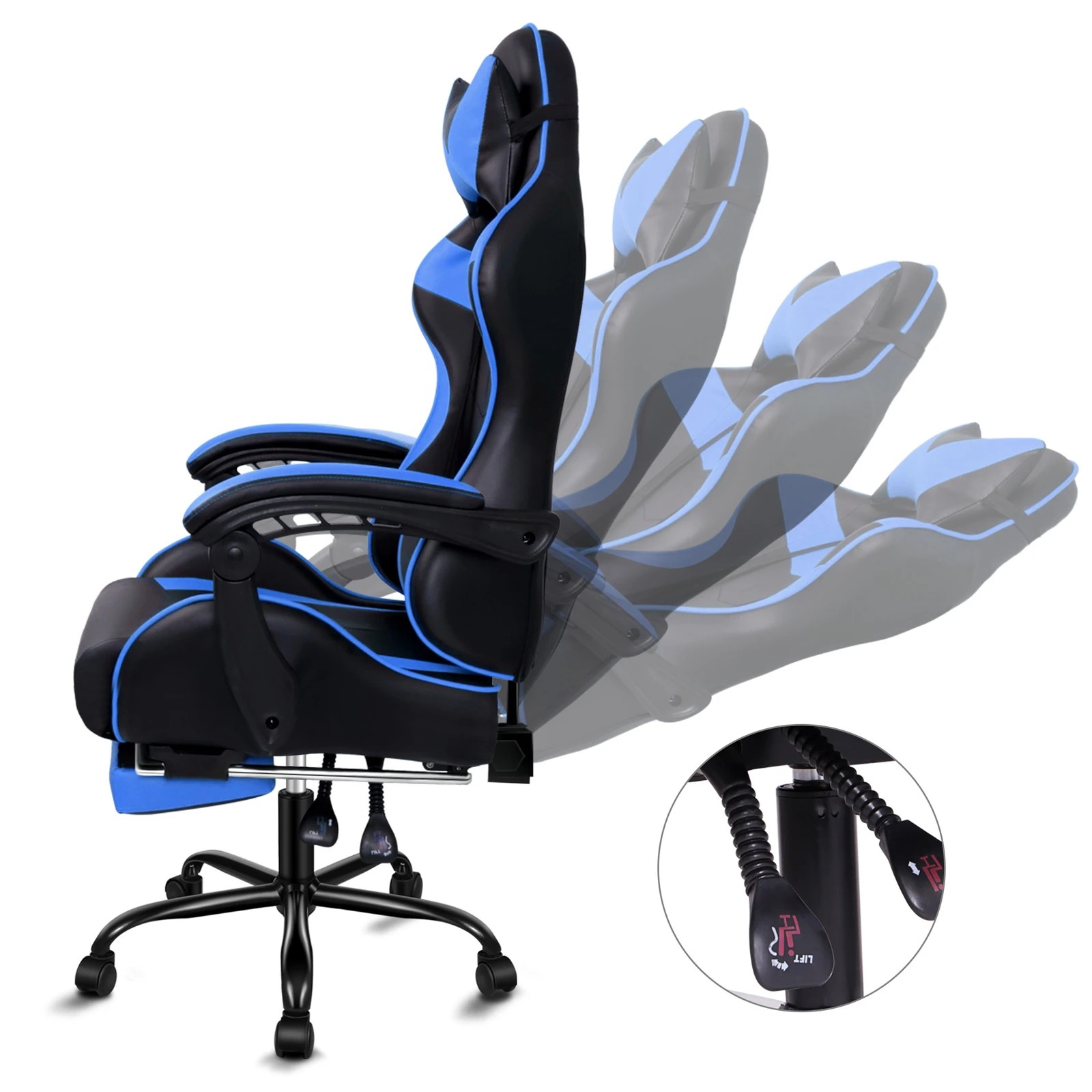 5 Alfordson Gaming Chair Office Massage Computer Racing Seat PU Leather - Blue, 5 of 10