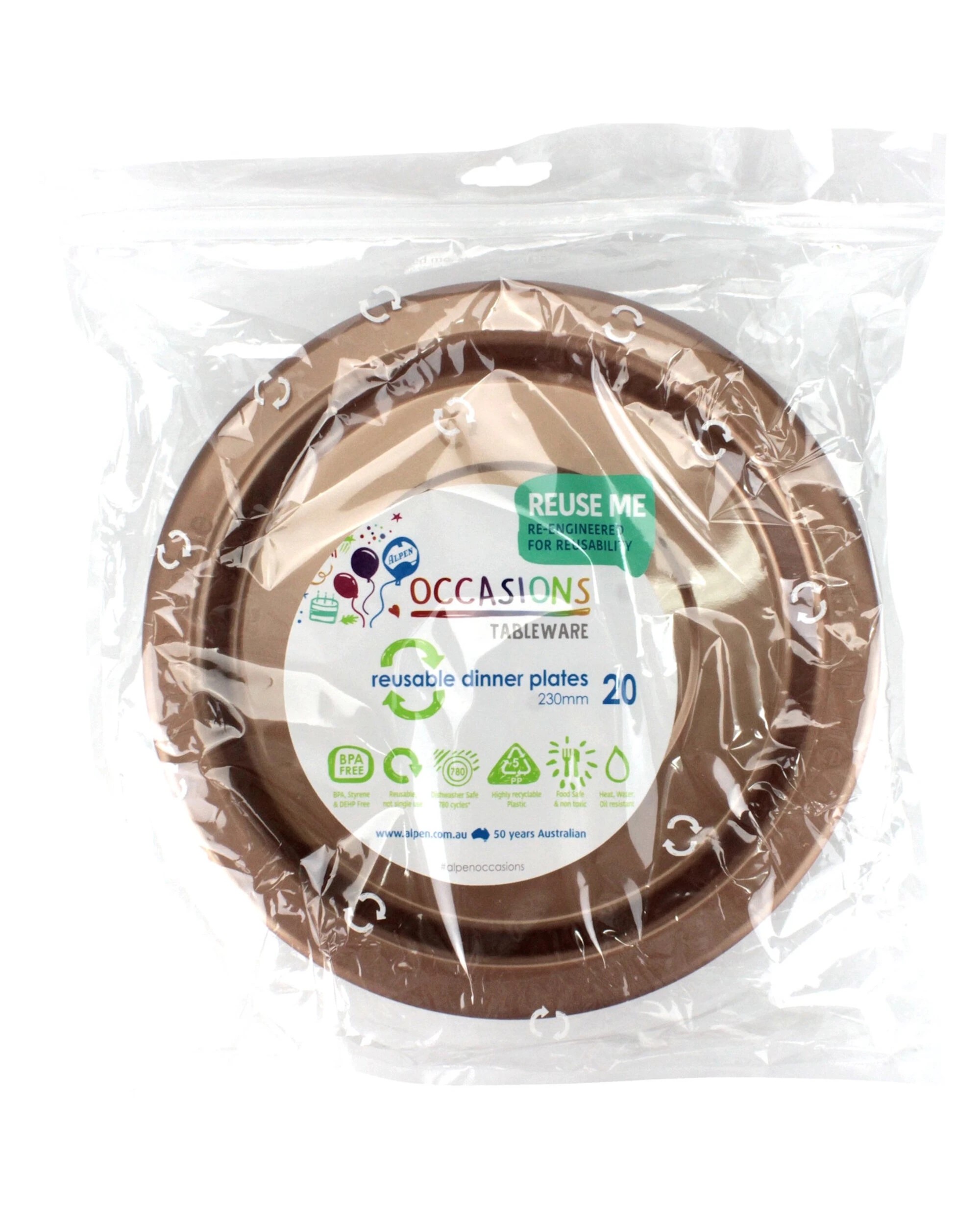 2 Alpen Rose Gold Large Round Plastic Plates Pack of 20 - Rose Gold, 2 of 3