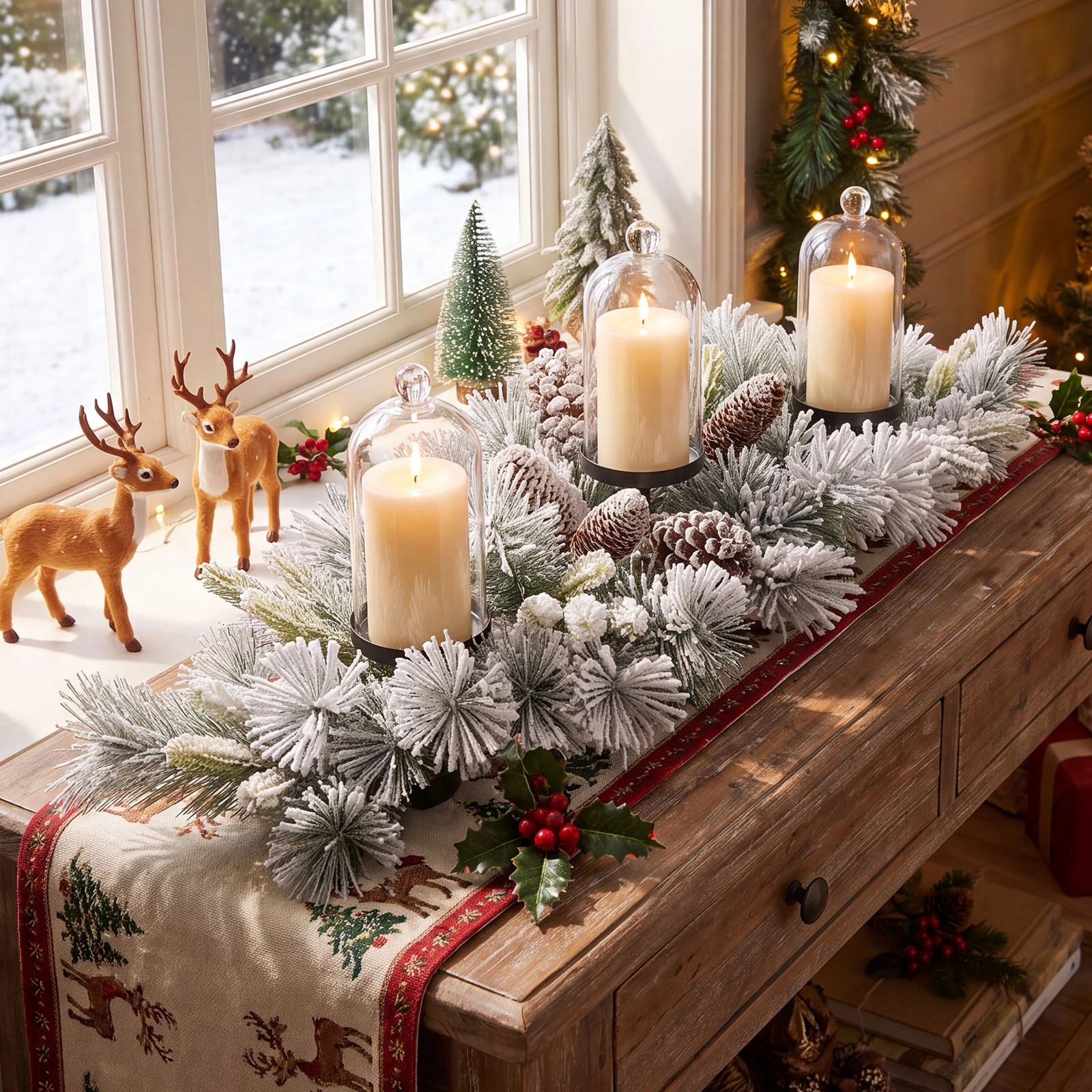 6 Costway 72cm Foldable Christmas Centerpiece 3 Flocked Xmas Candle Holder Without Candle, 6 of 8