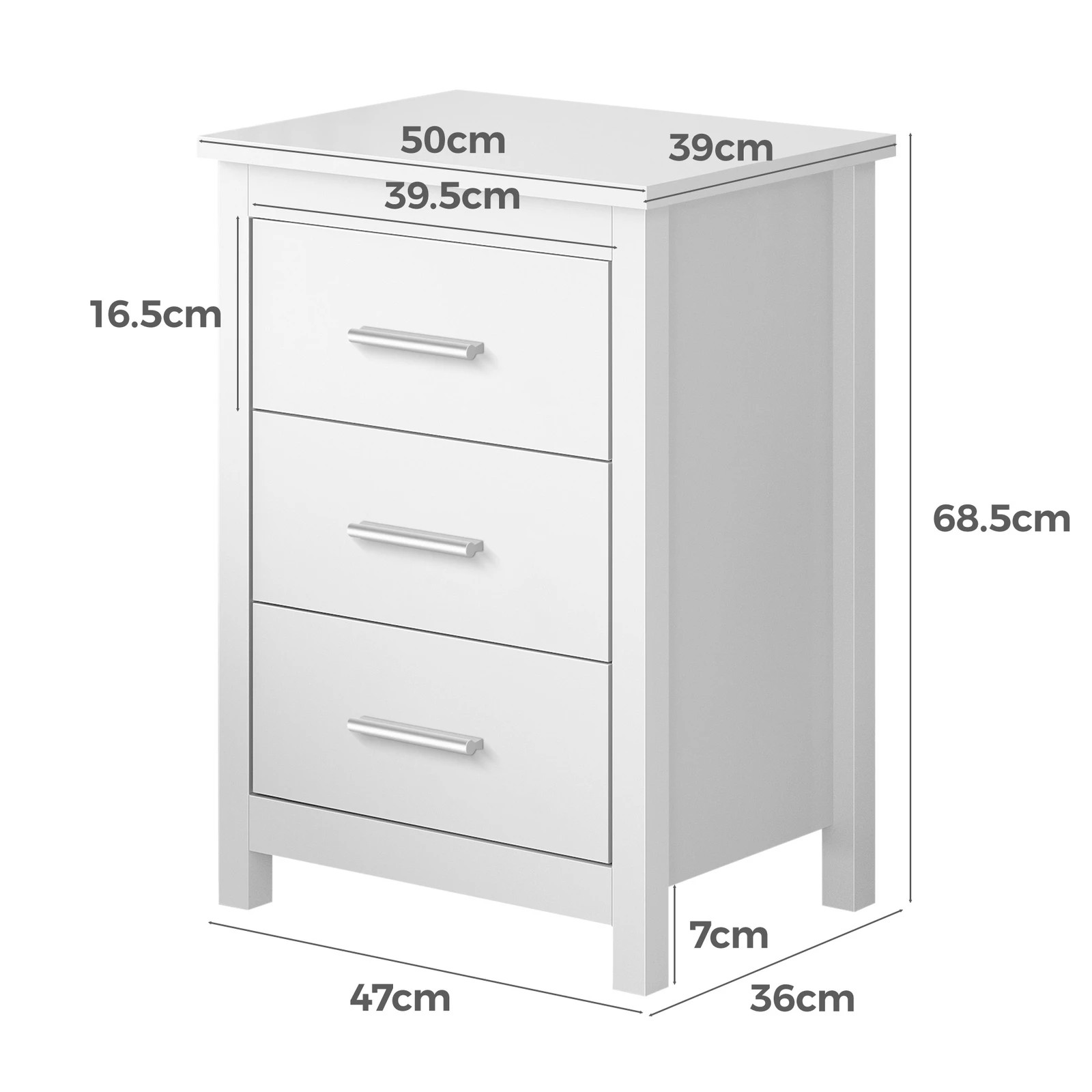10 Alfordson Bedside Table Hamo Nightstand Storage Side End 3 Drawers - White, 10 of 10