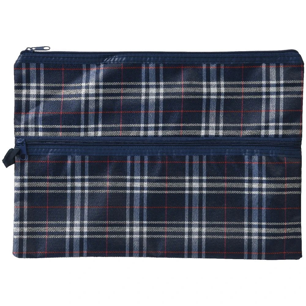 2 Studymate Twin Zip Pencil Case Blue Large Tartan, 2 of 4