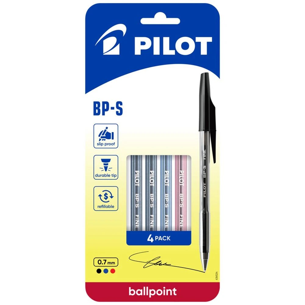 1 PILOT BP-S Ballpoint Point Pen Fine 0.7mm Assorted 4Pk, 1 of 7