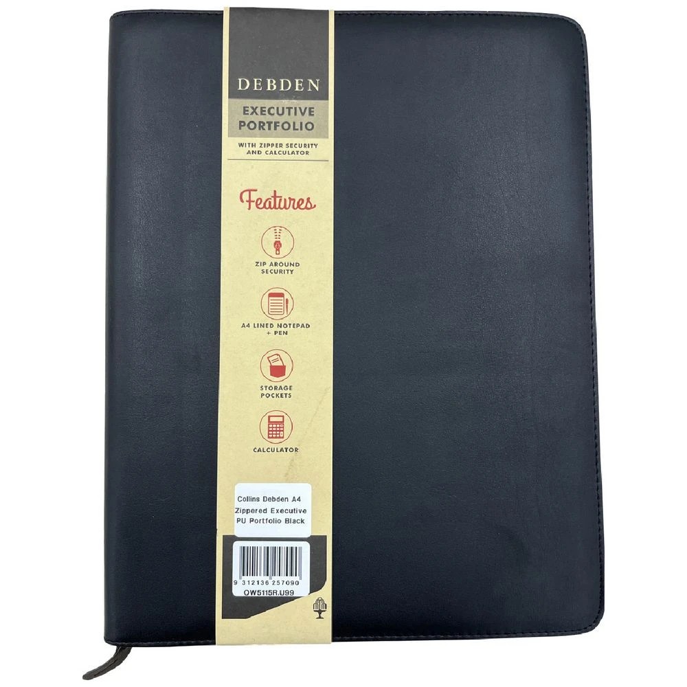 1 Collins Debden A4 PU Zippered Executive Portfolio Black, 1 of 3