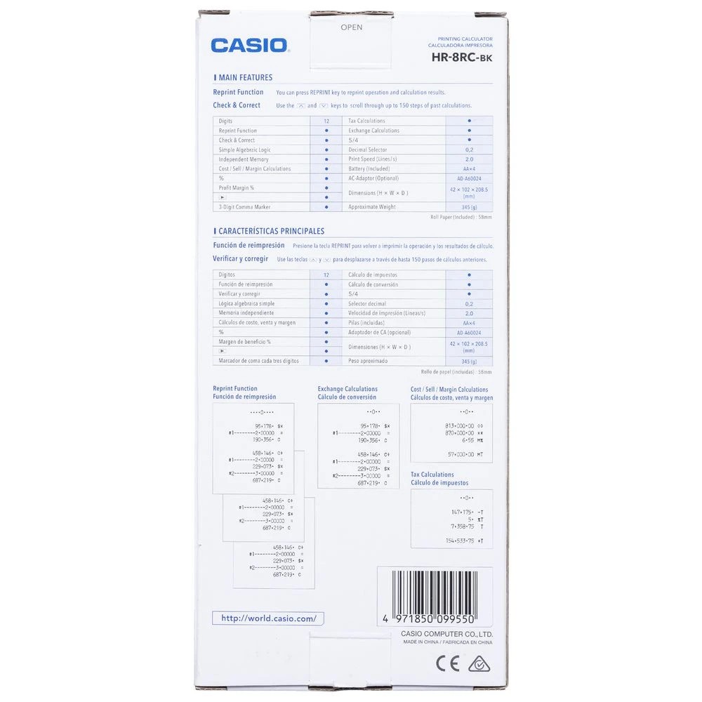 2 Casio 12 Digit Printing Calculator Black HR-8RC, 2 of 3
