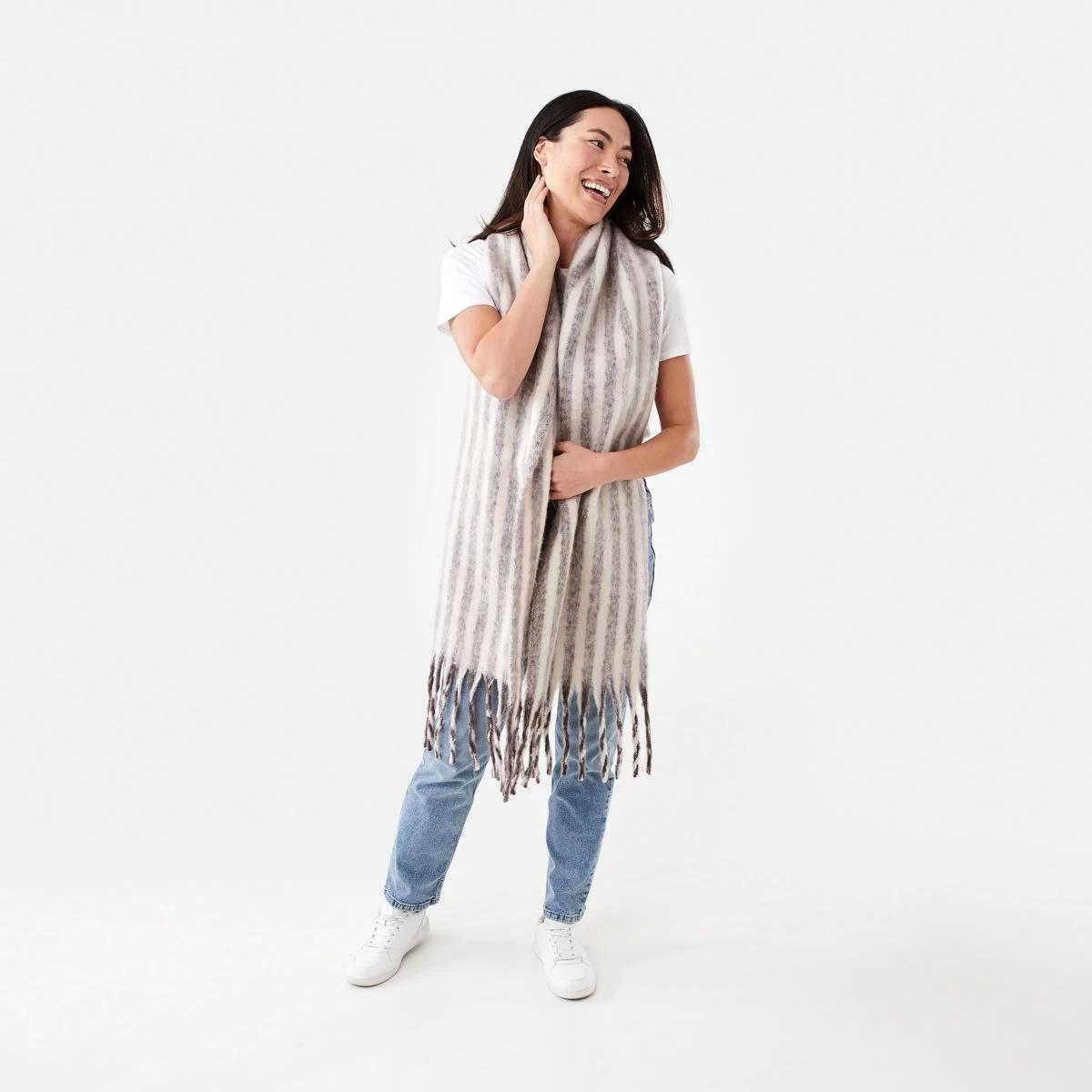 3 Stripe Fluffy Scarf Choc Strp, 3 of 3