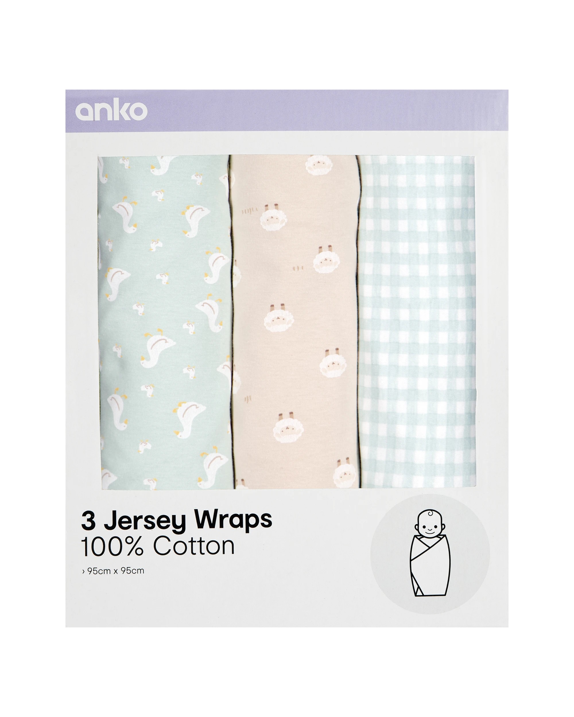 1 3 Pack Cotton Jersey Wraps, 1 of 6
