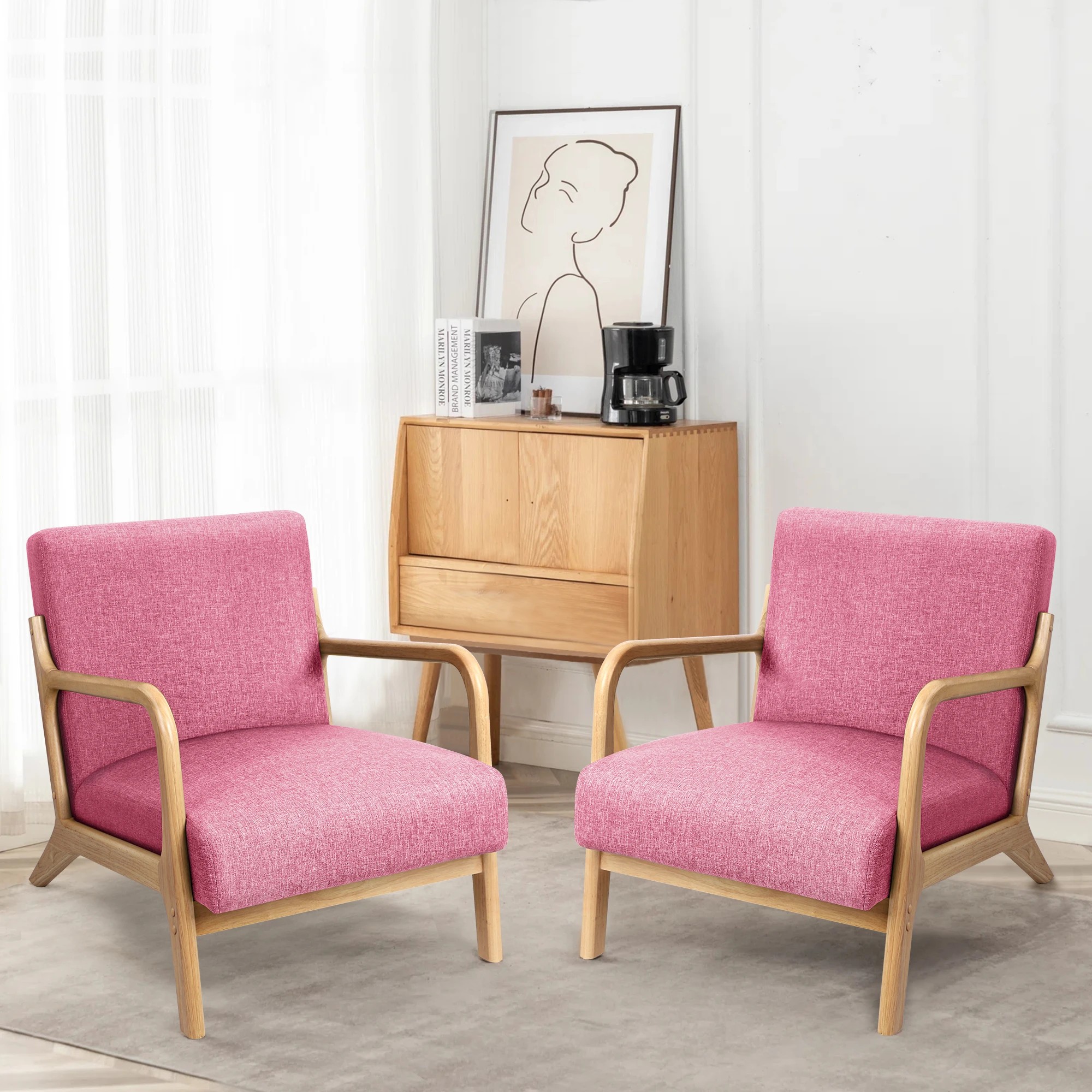 5 Alfordson Armchair Lounge Chair Fabric Accent Chairs Wooden Sofa Couch - Pink, 5 of 9