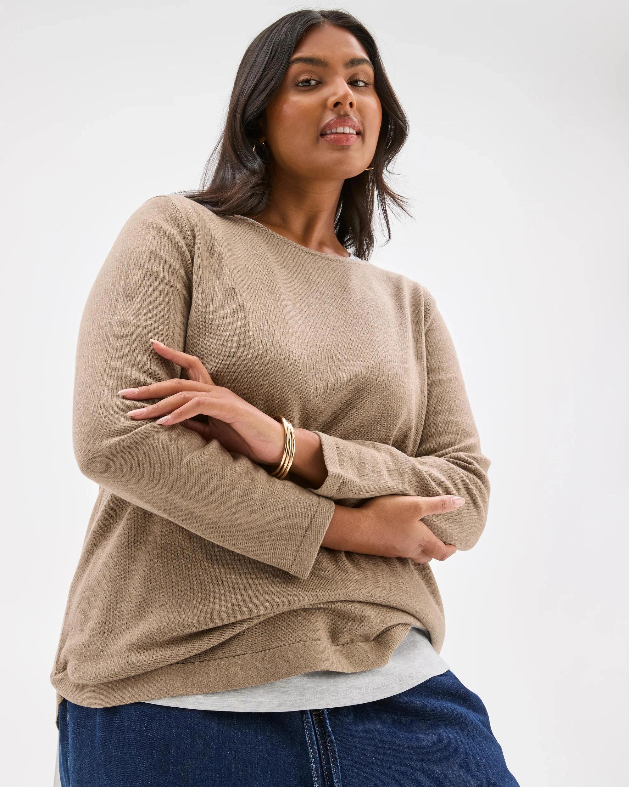 7 Target Curve Plus Size Long Sleeve Curve Hem Rib Jumper DARK FAWN MARLE, 7 of 7