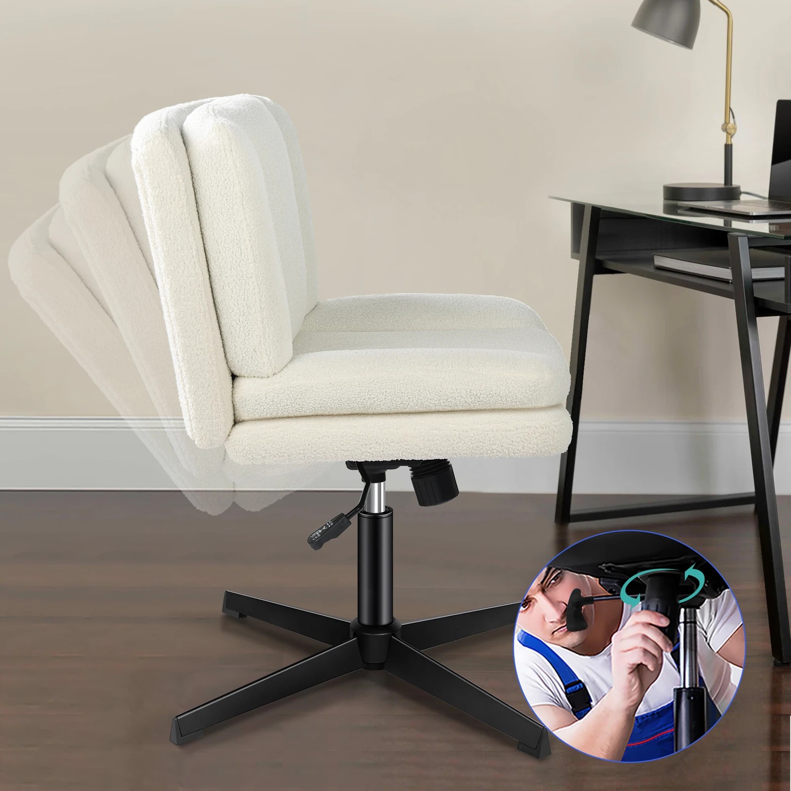 3 Alfordson Armless Office Desk Chair Mid Back Wide Seat Boucle - White, 3 of 7