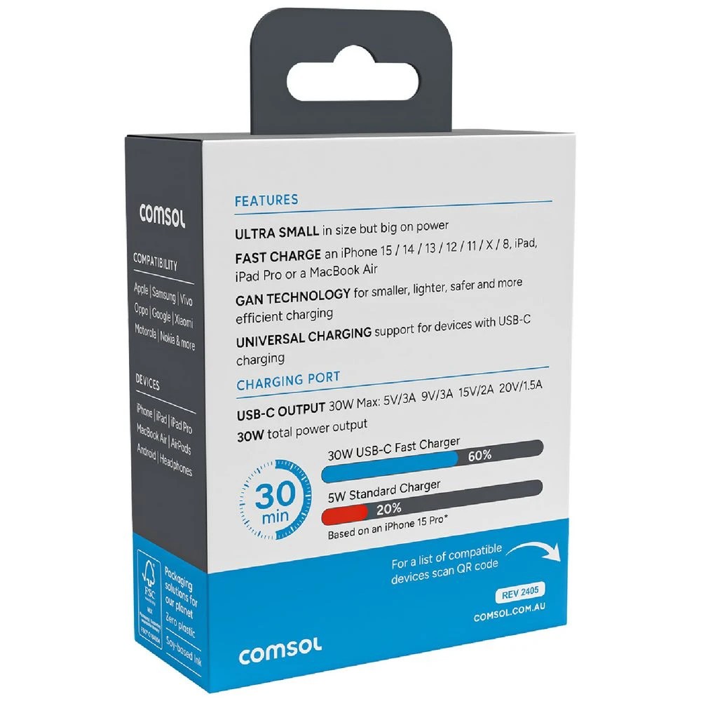 3 Comsol USB-C Wall Charger 30W White, 3 of 6