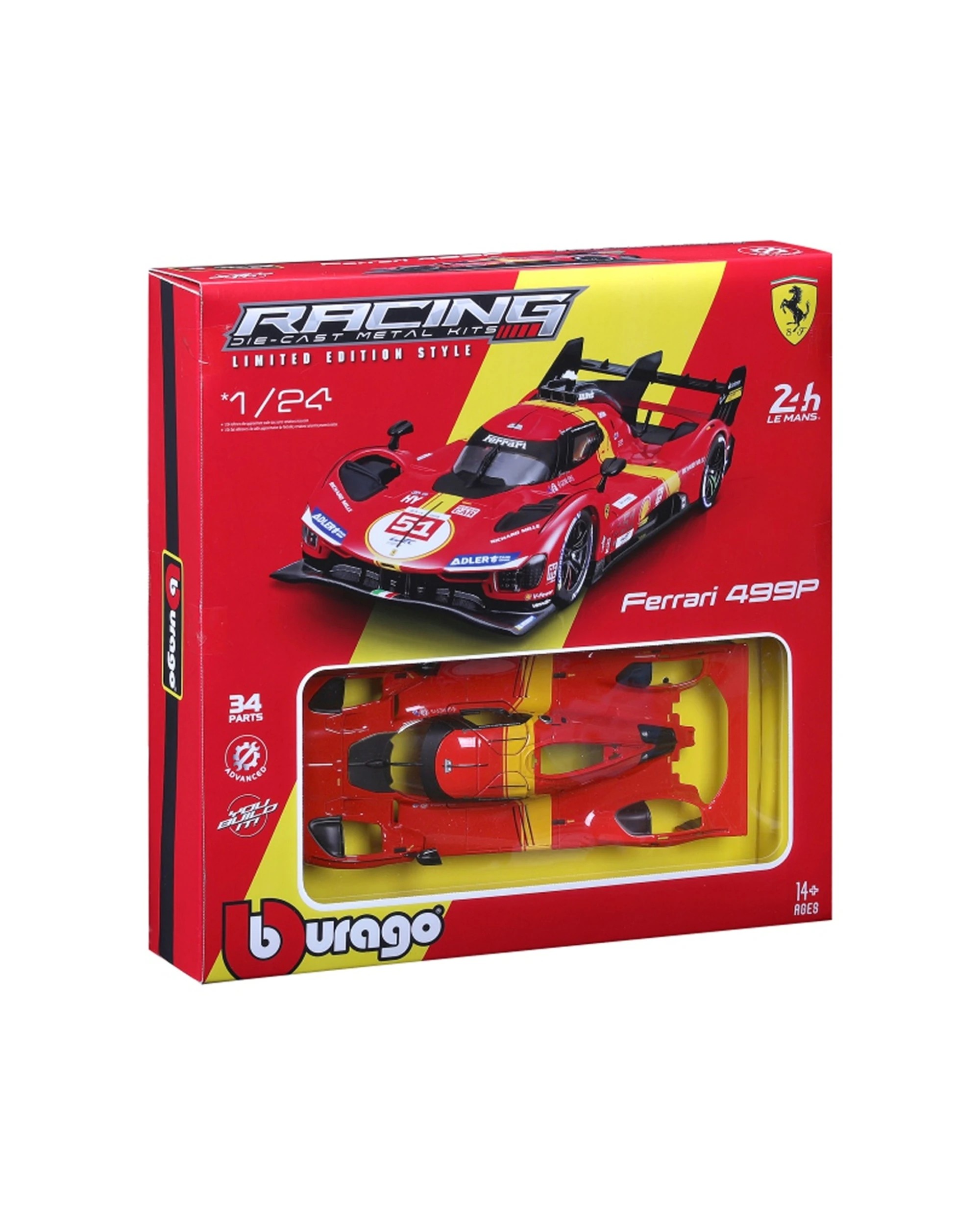2 Bburago Model Kit 2023 Ferrari 499 LMH Lemans Champ Race Car - Multi, 2 of 6