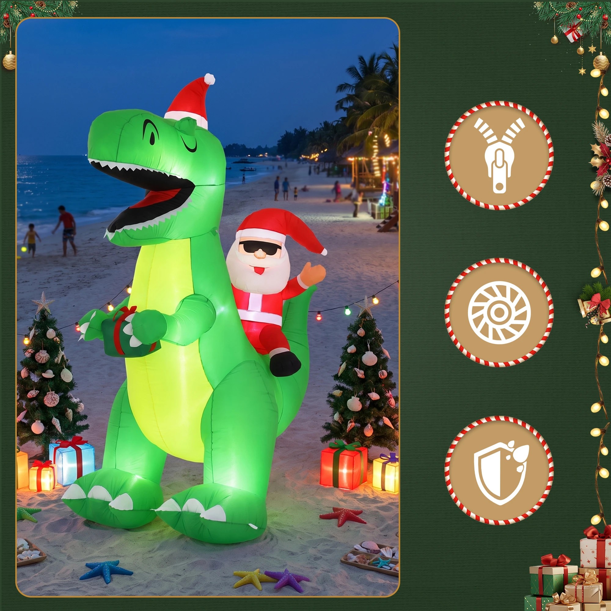 7 Jingle Jollys Christmas Inflatable Dinosaur 2.5M Illuminated Decorations - Multi, 7 of 9