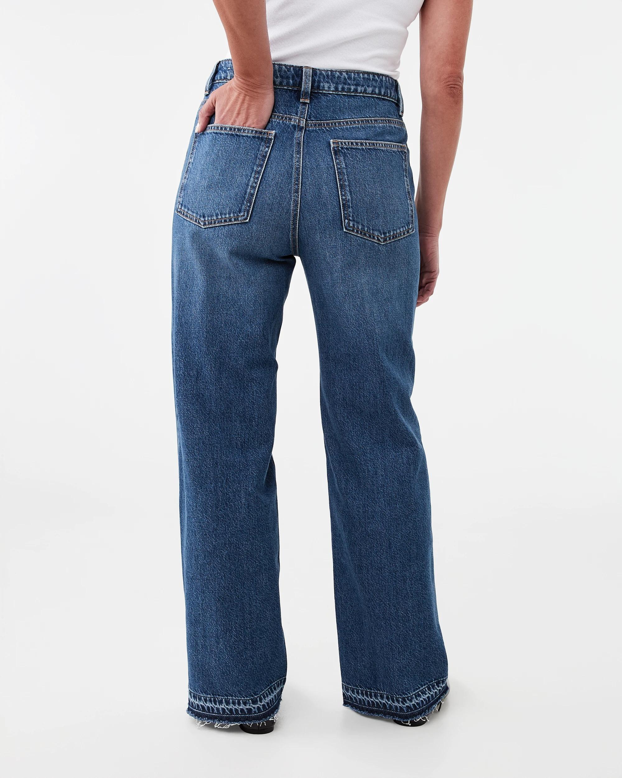 4 Straight Leg Undone Hem Jeans Dark Wash, 4 of 9