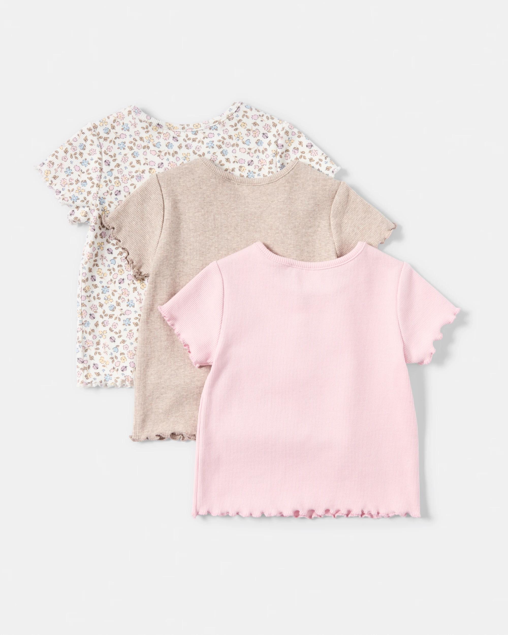 2 3 Pack Australian Cotton Short Sleeve Ribbed T-shirt Pink Lbug, 2 of 8