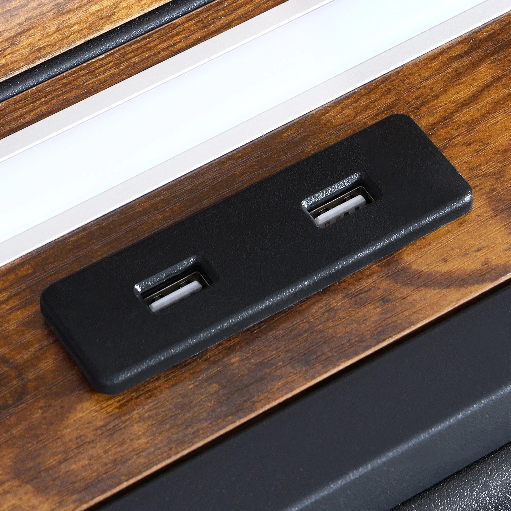 4 Levede Single Bed Frame PU with LED and Charging Station - Black, 4 of 9