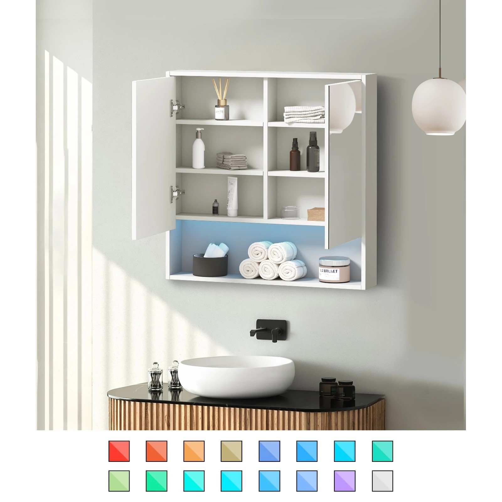 3 Welba Bathroom Mirror Cabinet Storage 750x750mm - White, 3 of 7