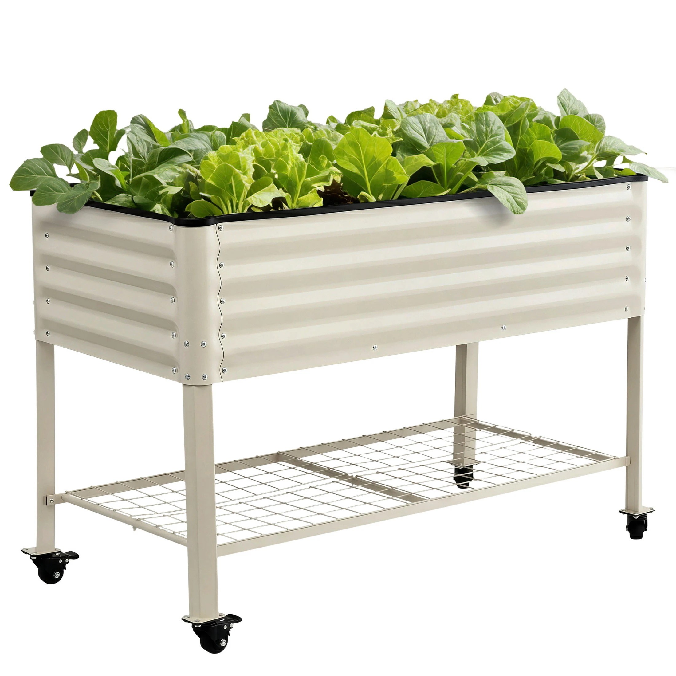 1 Green Fingers Mobile Raised Garden Bed With Wheel Storage Shelf 81cm Height for Vegetables Herb - White, 1 of 8